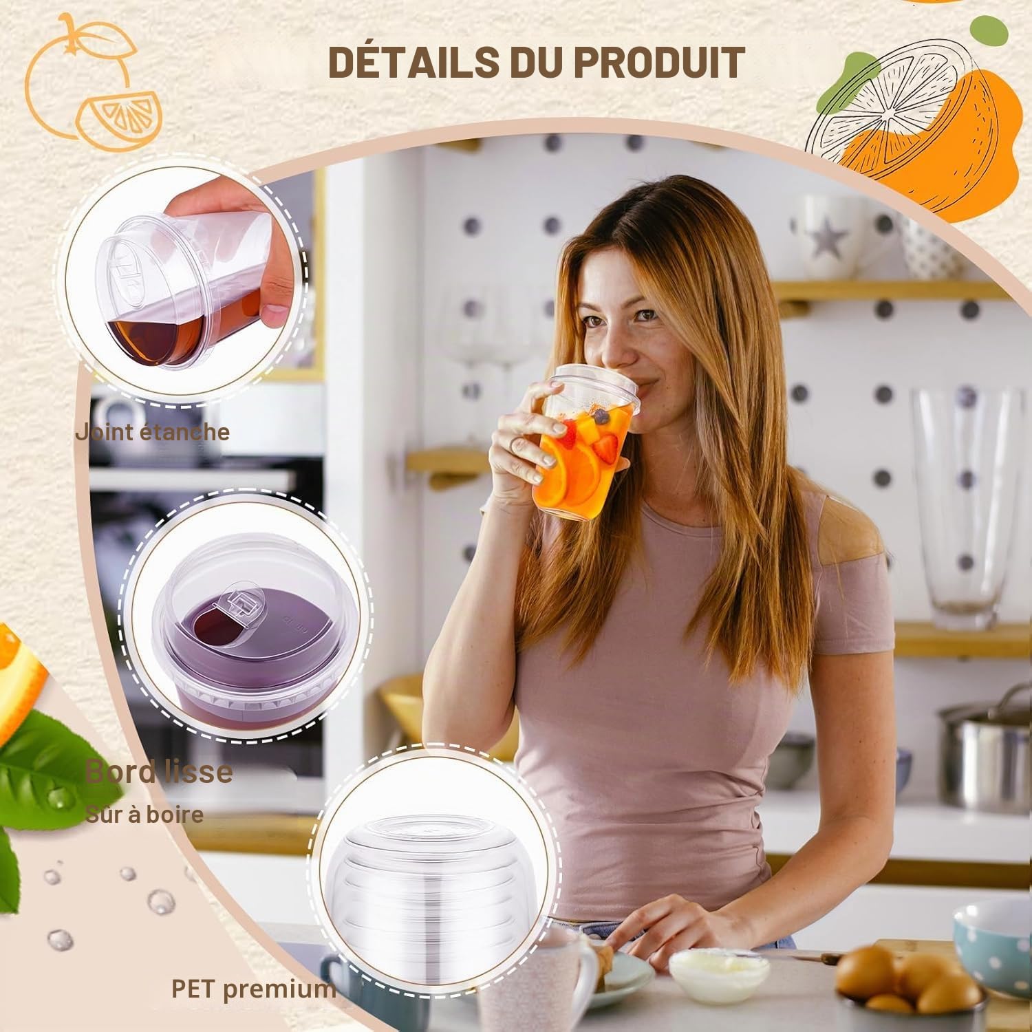 KAHEIGN 50 Pièces Gobelets en Plastique Transparent avec Couvercles, 480ml Gobelet à Café en Plastique Réutilisable Verres Élégants pour Glacé Café Smoothie Milkshake Froides Boissons Fêtes Traiteur
