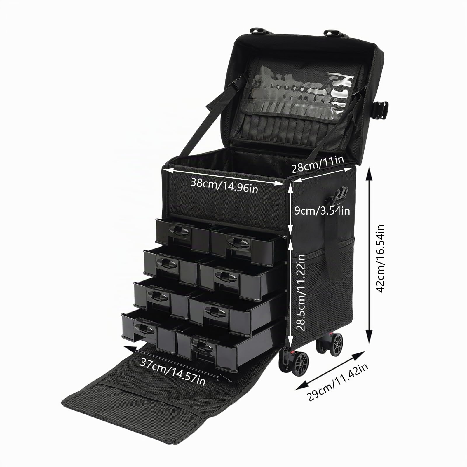 Make up Koffer, Schwarz Kosmetikkoffer groß mit schubladen | Multifunktional Kosmetik Trolley Reisetrolley Makeup Friseurkoffer Beauty Case Schminkkoffer
