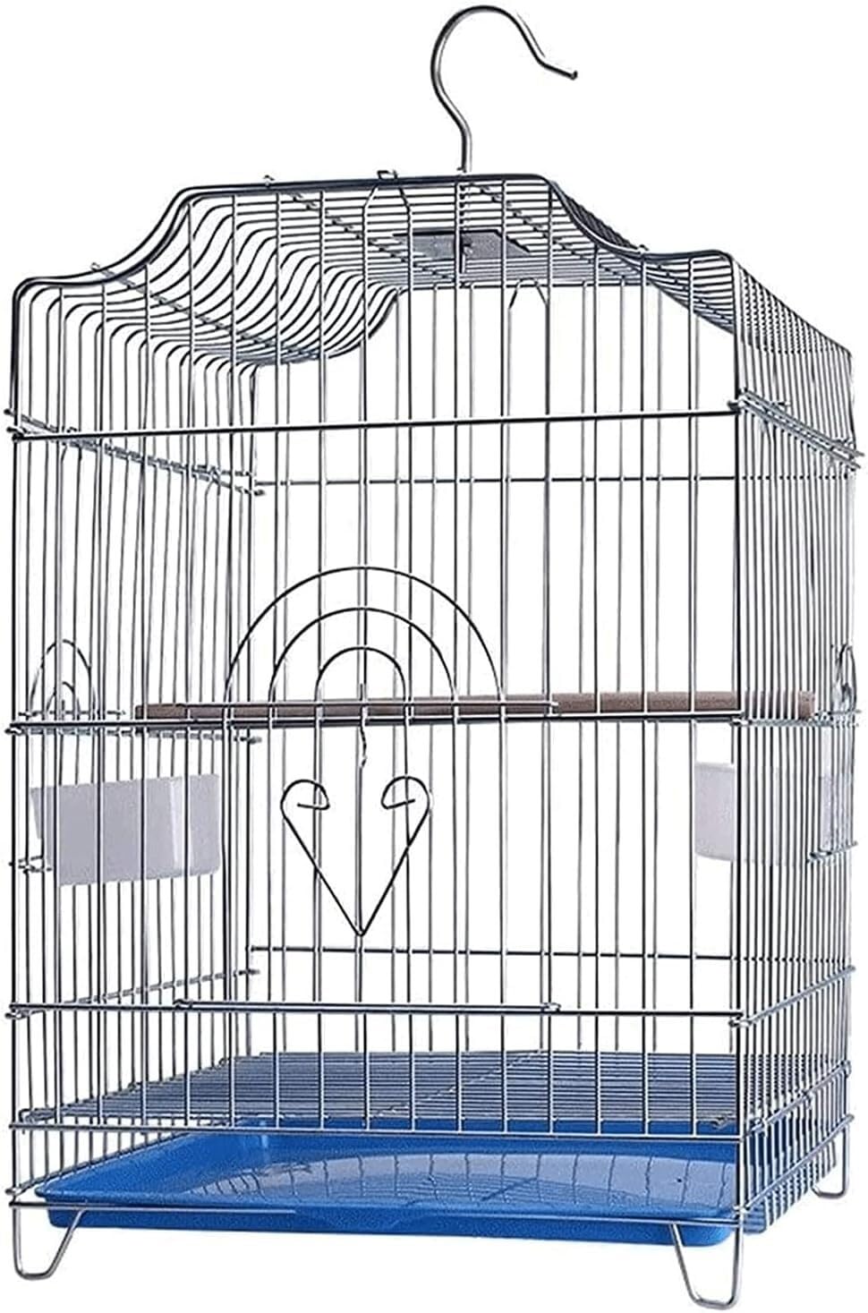 Jaula para pájaros, Jaula para pájaros de Metal Grande, portátil, fácil de Colgar, con Bandeja, Poste de Soporte, Ventana para Comida y asa.