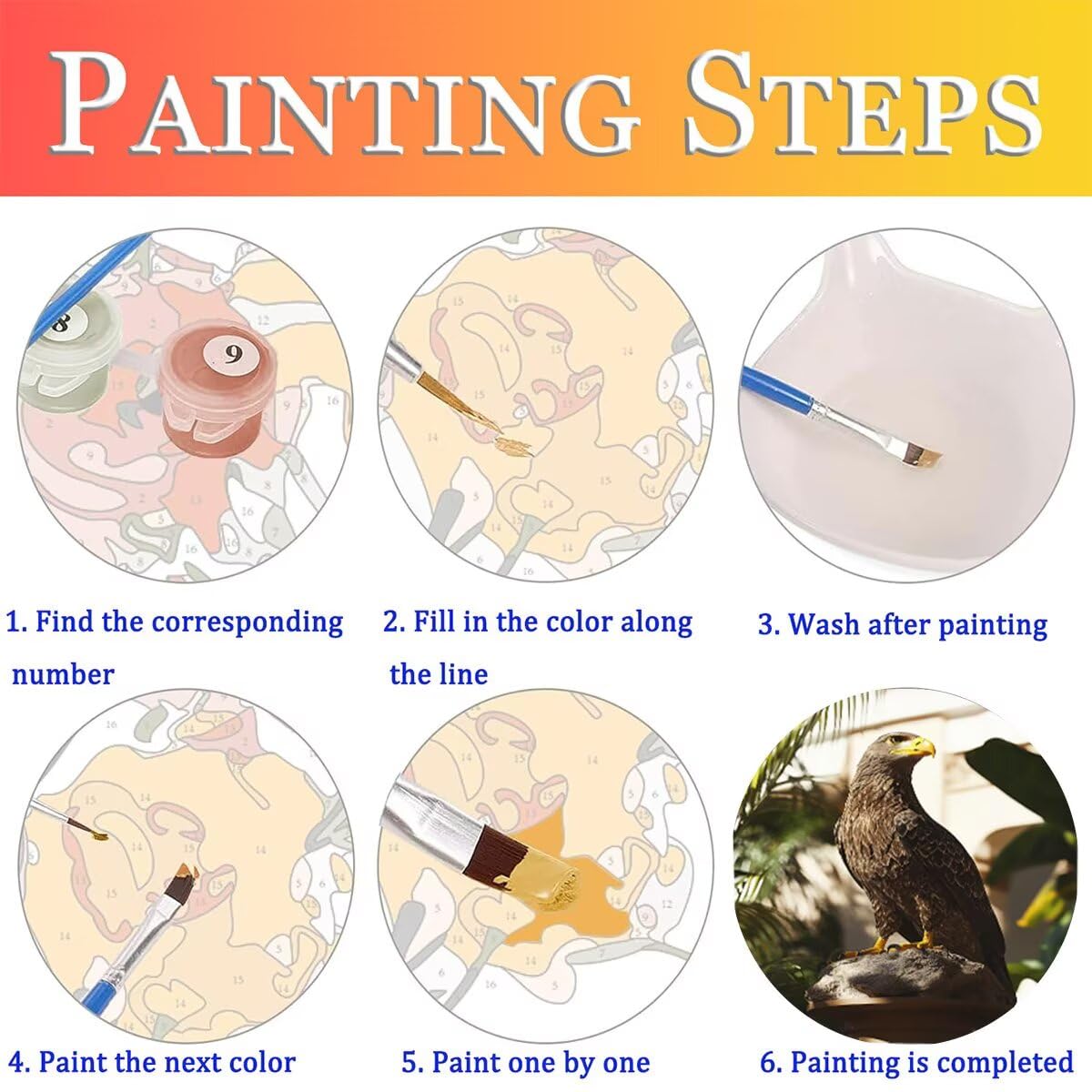 Dipingere con i Numeri Bird, Paint by Numbers Adulti Aquila, Fai da te Creativi Adulti Quadri da Dipingere Numerati Kit per Decorazione Della Parete di Casa, Regalo 100x135 cm Senza Cornice 9R-R