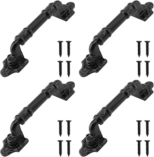 MOUYAT Paquete de 4 manijas negras antiguas para puerta de granero, manija de puerta de granero de 7.8 pulgadas, manija de puerta resistente para