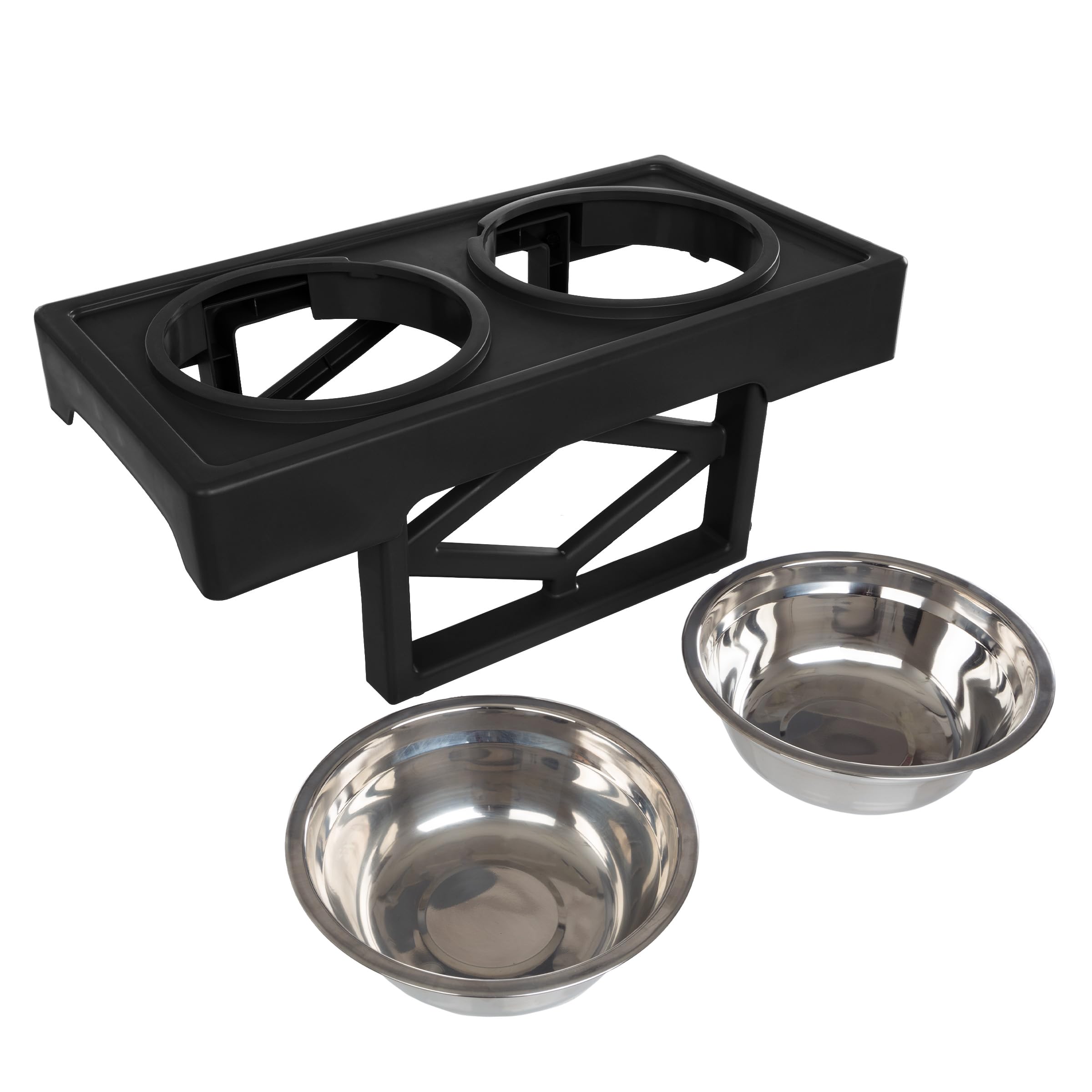 Elevated Dog Bowls Stand - Adjusts to 3 Heights for Small, Medium, and Large Pets - Stainless-Steel Dog Bowls Hold 34oz Each by PETMAKER (Black)
