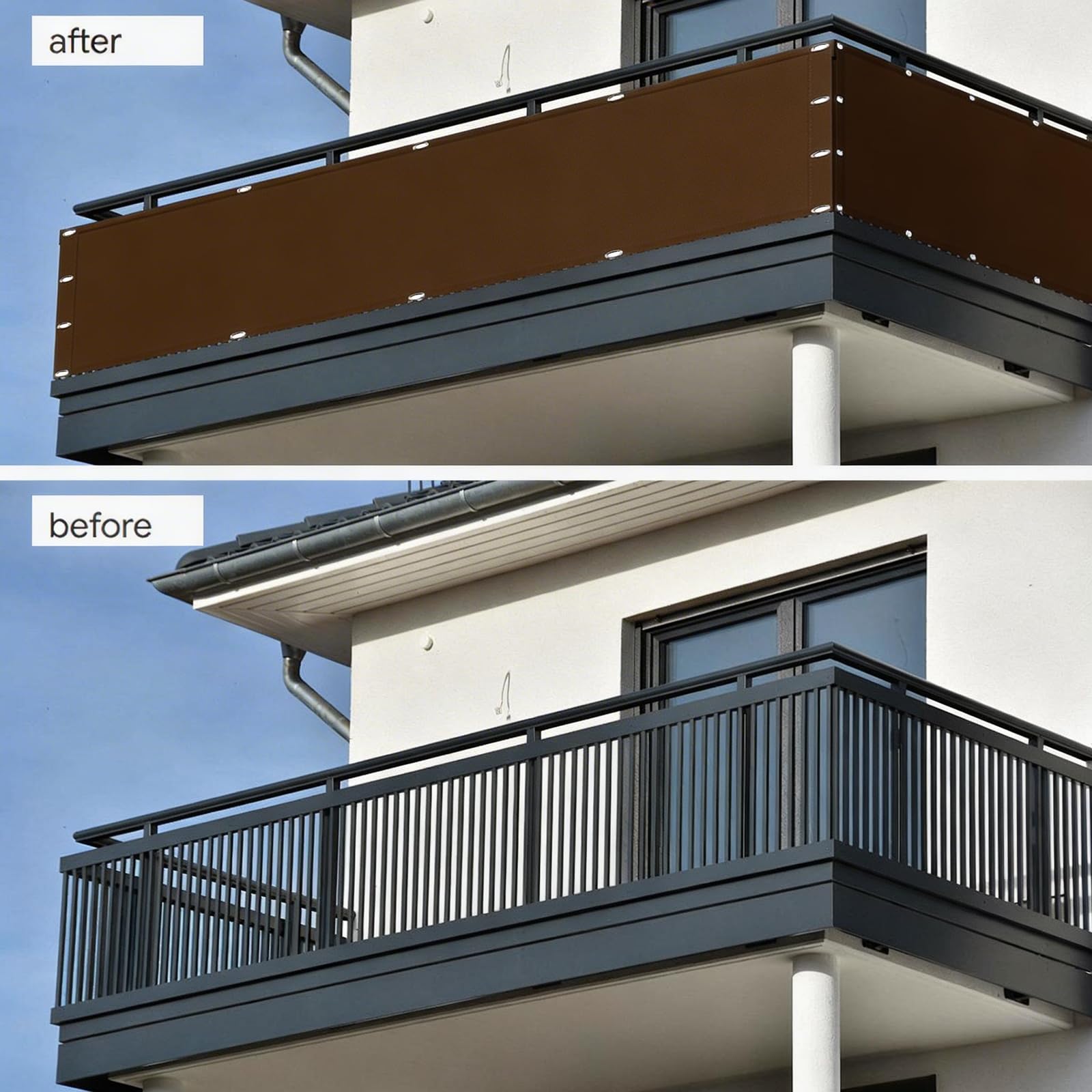 Parawan Balkonowy 80 x 240 cm Ochrona Przed Wiatrem I Promieniowaniem Uv, Ochrona Przed Ciekawskimi Spojrzeniami Osłony Dzielące I Ochronne Z Oczkami, Lina Na Patio, brązowy