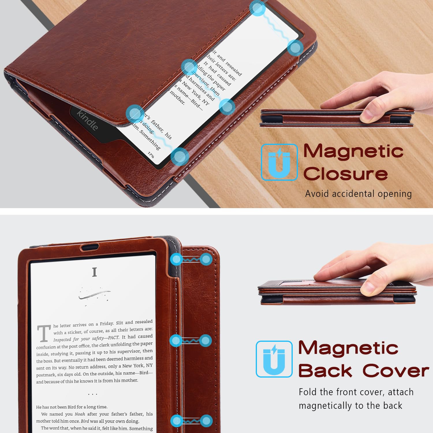 Schutzhülle mit Standfunktion für Kindle Paperwhite (12. / 11. Generation 2024/2021) und Kindle Colorsoft Signature Edition, schmal, strapazierfähig, PU-Leder, Handschlaufe, automatische Wake