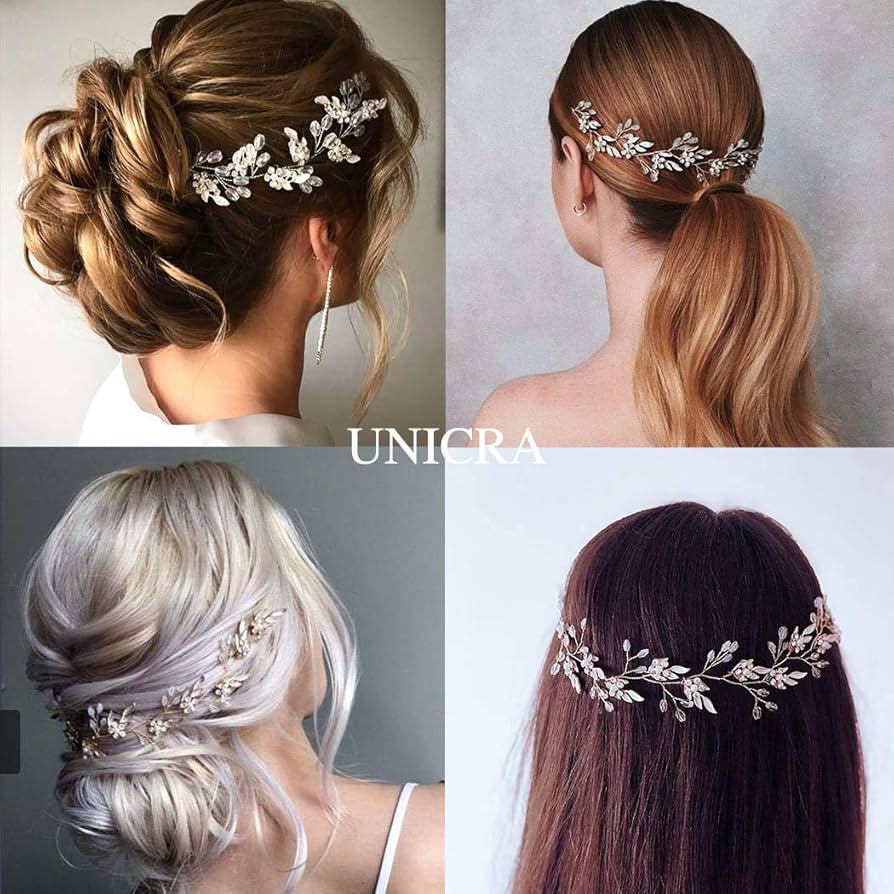 ヘッドパーツ&イヤリング　citron bridal accessory Amazon.com : Unicra Flower Bride Wedding Hair Vine Pearl