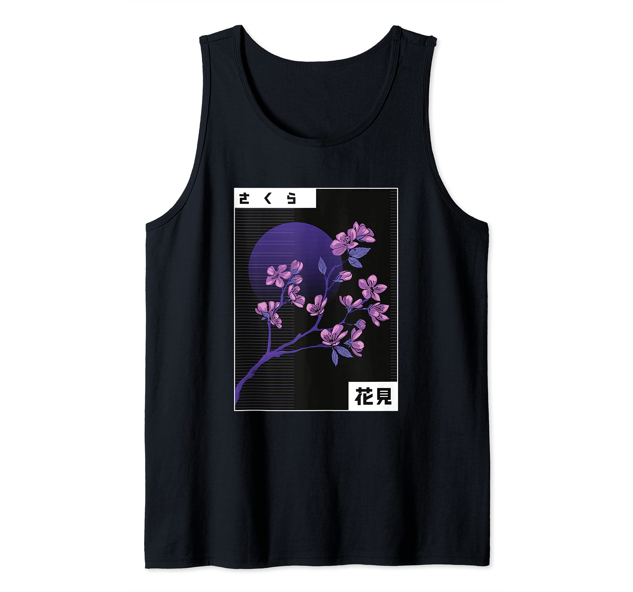 vaporwave Japanese landscape with a cherry blossom Tank Top, Black