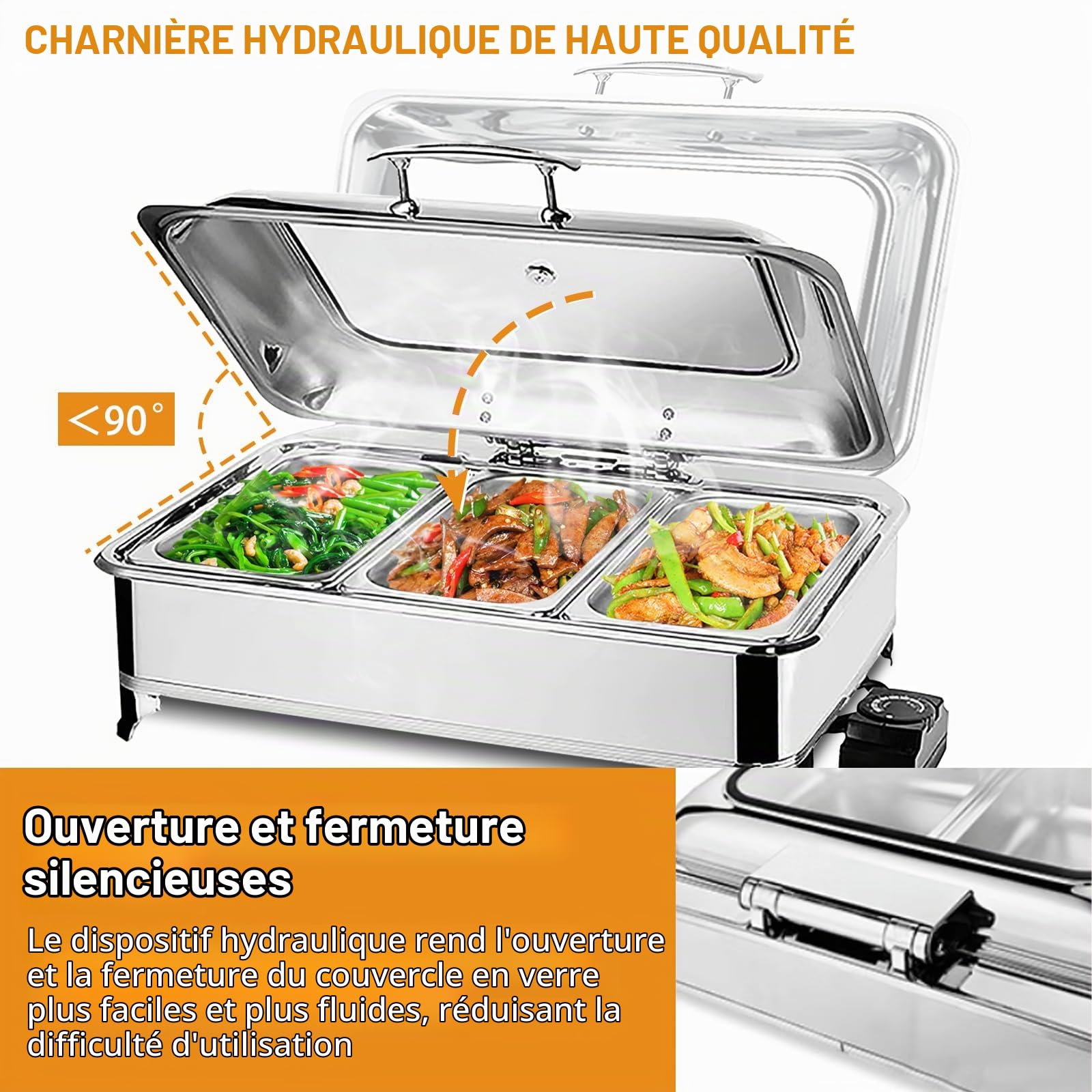 9L Chafing Dish Electrique, Chauffe-Plats Électrique Buffet Server, Acier Inoxydable Buffet Chauffant pour Restauration, Buffet fêtes, Température Réglable 30-85°C (1/3)
