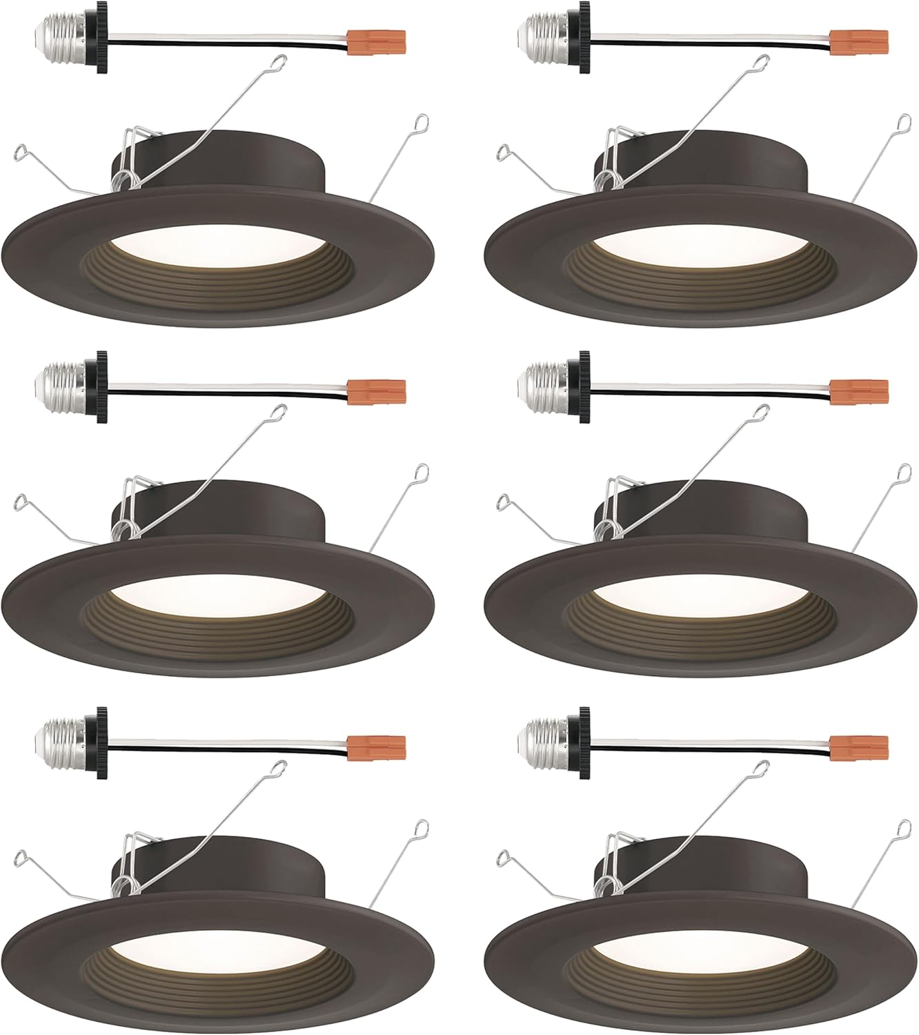 DESIGNERS FOUNTAIN LED Recessed Ceiling Lights 6 Pack, 5/6 Inch 5CCT Metal Light Fixture Set, Dimmable, 1050 Lumens, 2700K/3000K/3500K/4000K/5000K, Bronze Trim, RB6BZ9105C6 Bronze Baffle Retrofit Trim 5/6 inches (6 Pack)