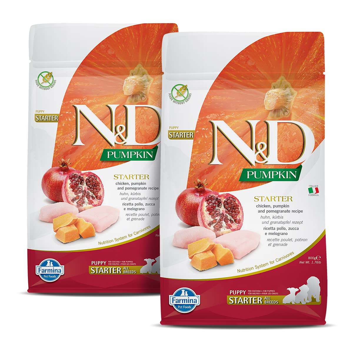 FARMINA PET FOODS Pumpkin Dog Dry Pet Food, Grain Free, Starter Puppy, Chicken & Pomegranate All Breed (Pack Of 2, Each 800Gms) (B0983WBDXY) Amazon Price History, Amazon Price Tracker