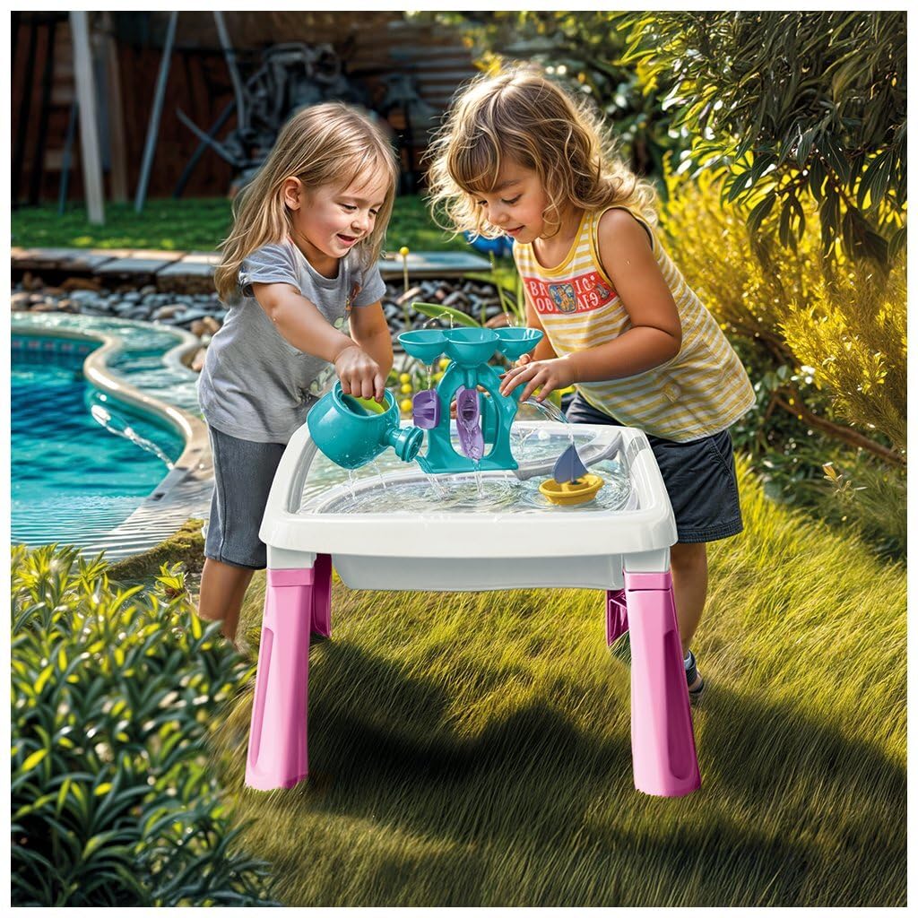 Dolu Tavolo con Sabbia e Acqua 3 in 1, Giocattolo Creativo per Bambini dai 24 Mesi in su, Vassoio da Gioco, Tavolo da Gioco per Acqua, Sandbox – Rosa/Bianco