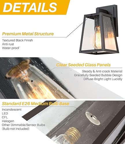 Miniatura 4 de LALUZ Iluminación de porche al aire libre - Lámpara de pared exterior antioxidante con vidrio sembrado, lámpara de pared exterior resistente a la