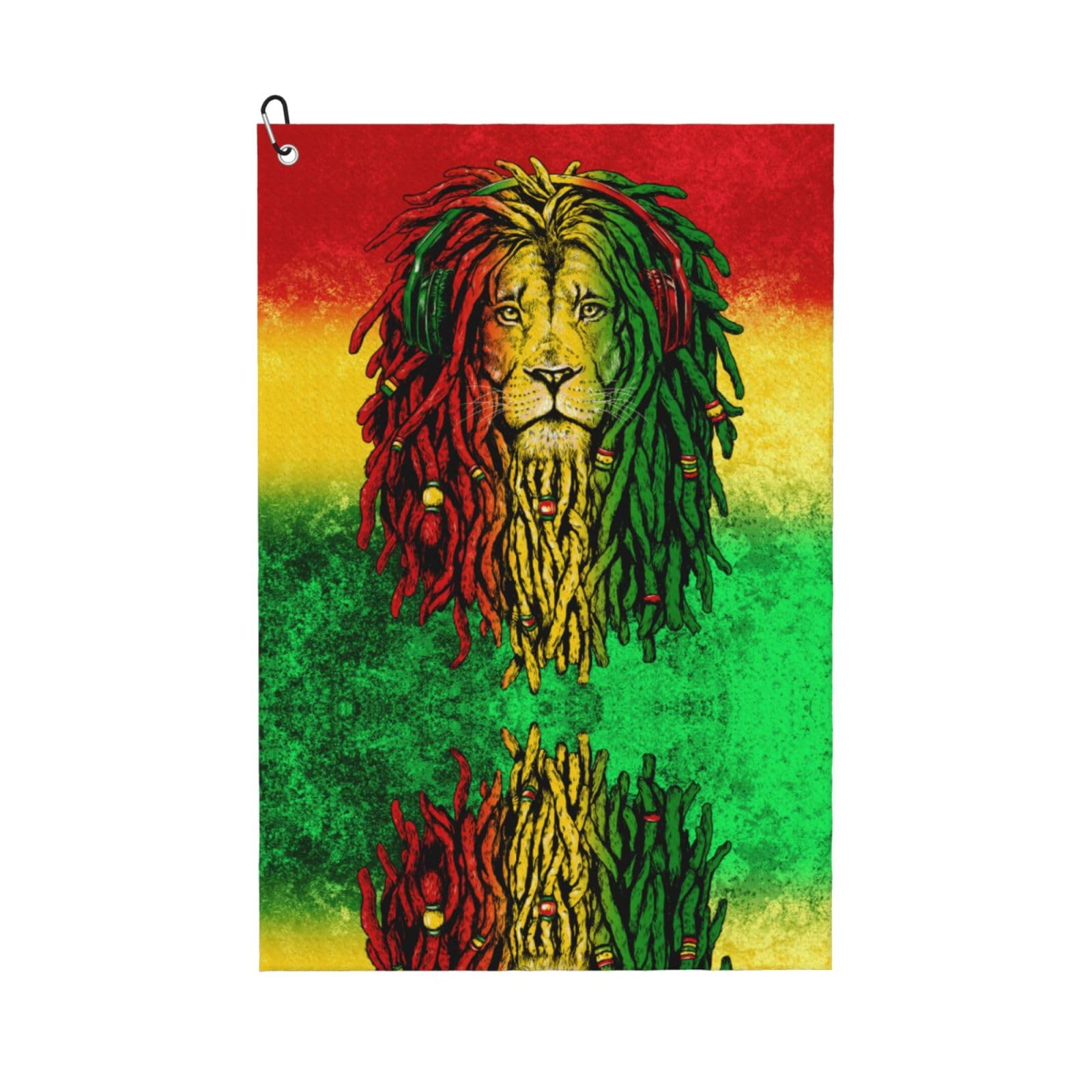 peiyeety Jamaican Rasta Flag Rastafarian Reggae Lion Microfiber Golf Towel with Carabiner Clip, 16x24 Inch Absorbent Waffle Weave Towel for Golf Bags