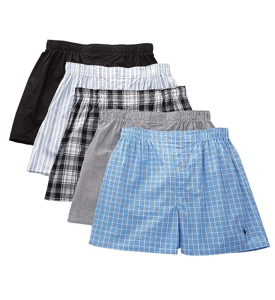 Men's Classic Fit Woven Boxers 5 Pack, Polo Black, M