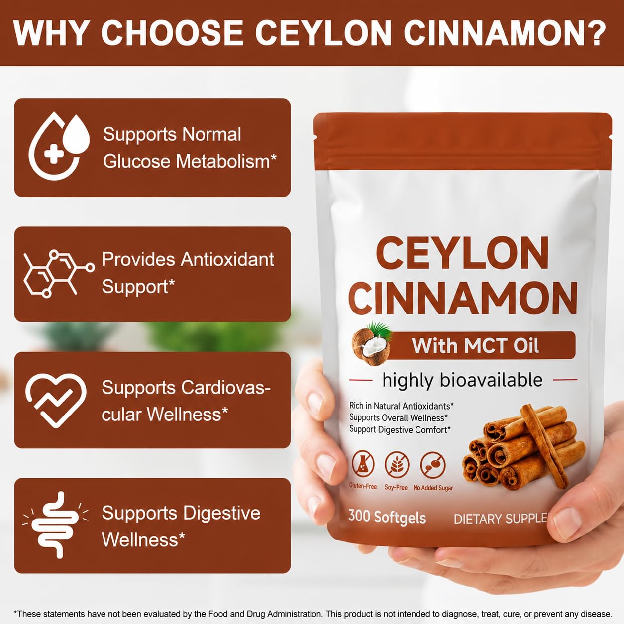 Ceylon Cinnamon Softgels, Cinnamon Supplement with MCT Oil, 300 Softgels — Amazon image 3