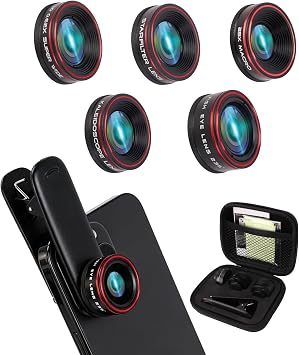 5 in 1 携帯電話レンズ、マクロ+魚眼レンズ+広角+星+万華鏡、iPhone用。