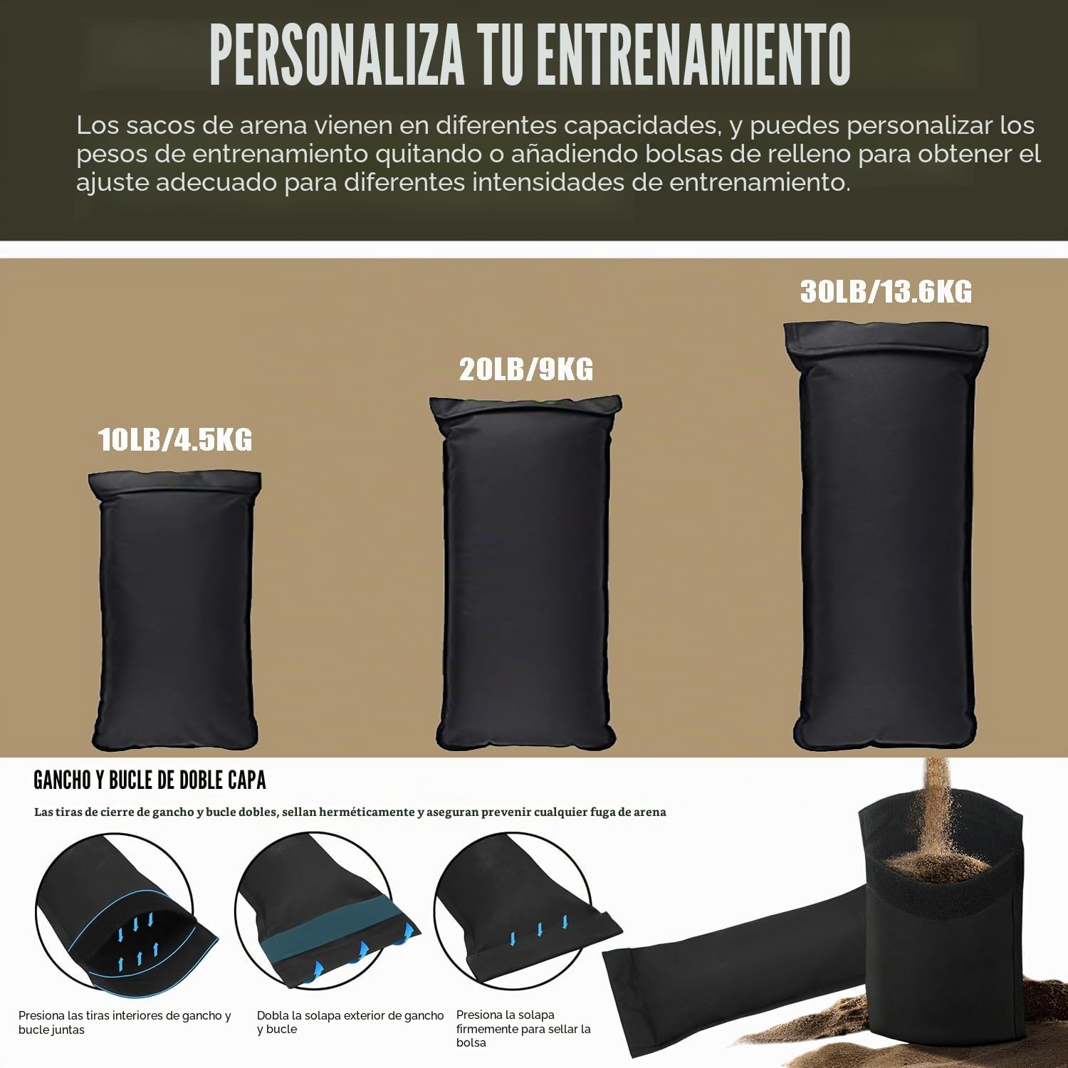 Favuit Saco de arena, saco de peso para entrenamiento de fuerza, ajustable, con 3 bolsillos interiores, Core Power Bag para entrenamiento funcional