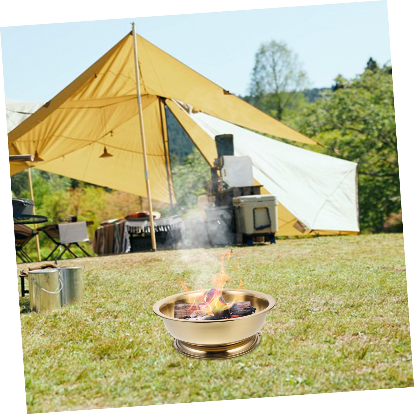 Tragbare Feuerstelle aus Eisen in Gold, Große Ausführung für Camping