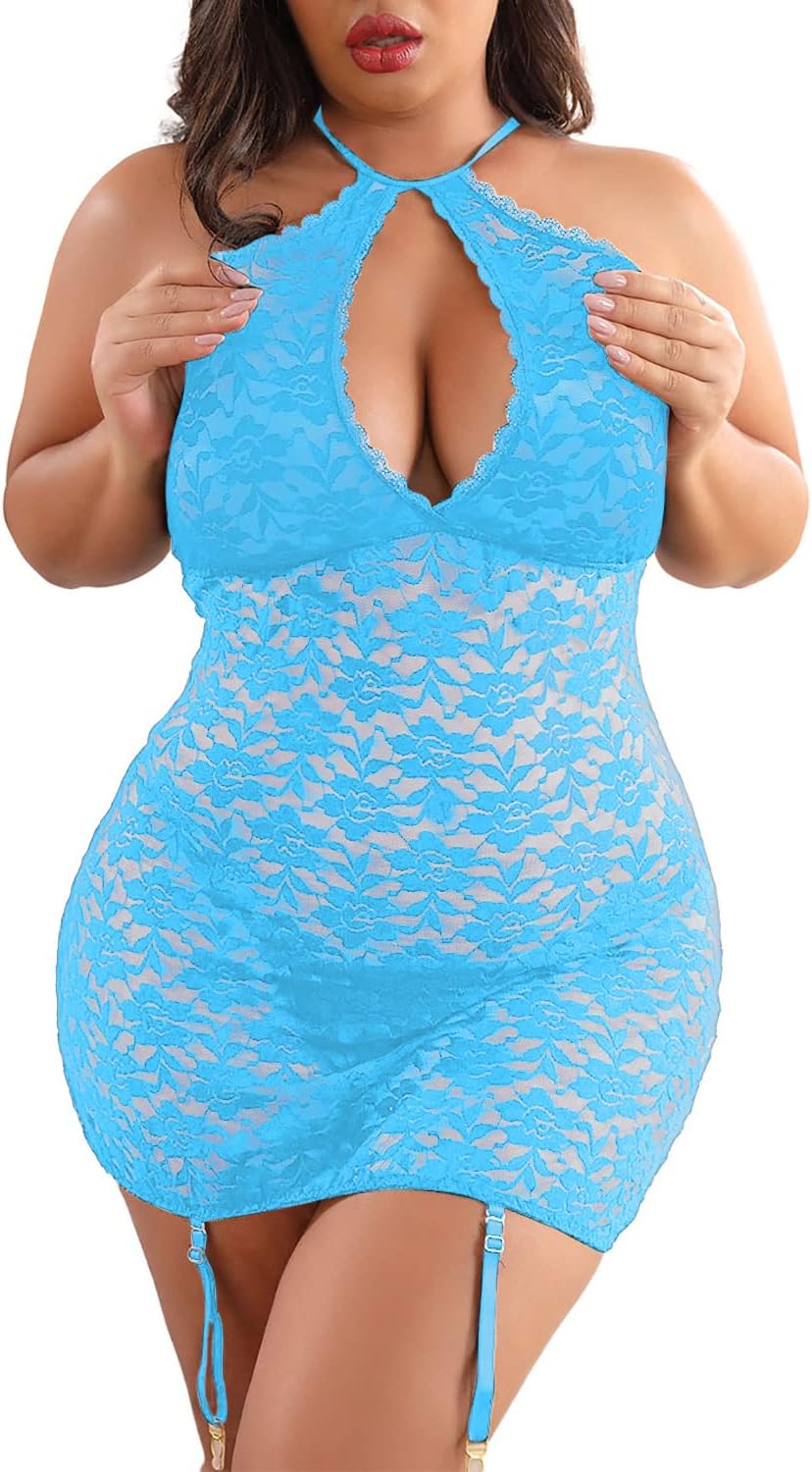 Plus Size Lace Lingerie with Garters