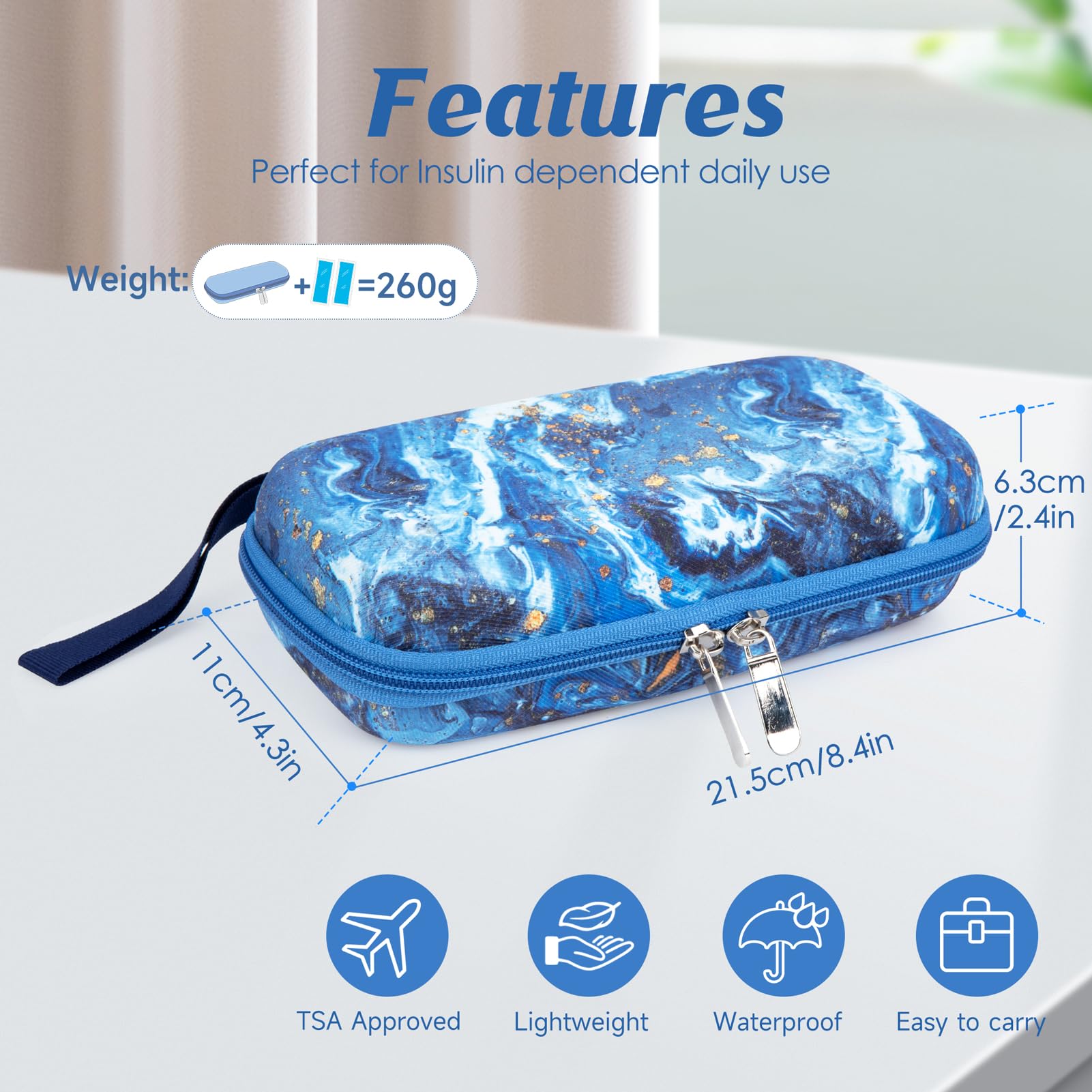 YOUSHARES Hard Shell Insulin Case, Insulin Cooler Travel Case for Diabetes Supplies Medicine Cool Bag with 2 Ice Packs - Image 2