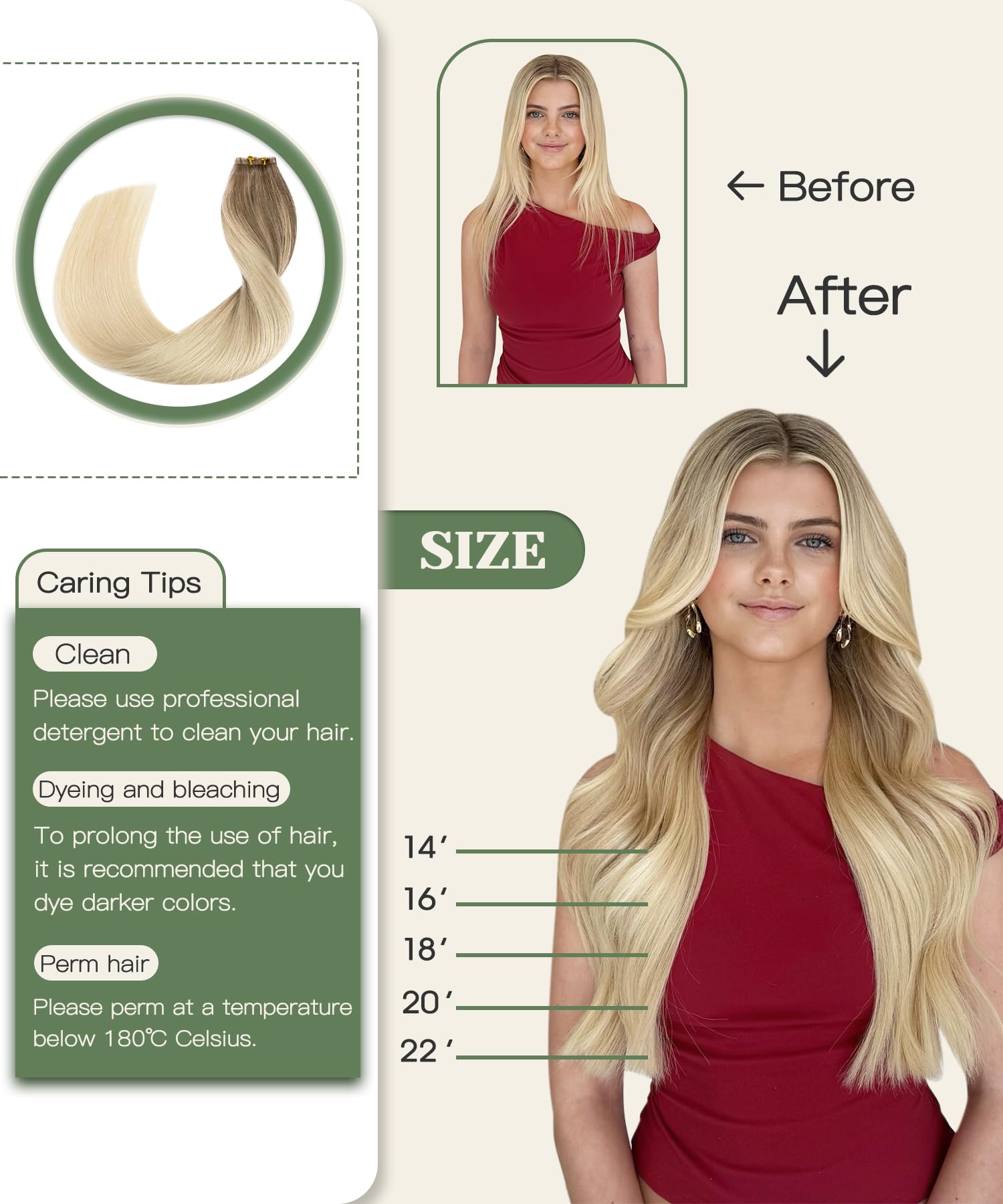 SURNEL Injected Tape in Hair Extensions 18Inch Light Brown Fading to Platinum Blonde Natural Real Hair Extension Upgraded Seamless Remy Invisible Skin Weft Straight 20 Pcs 40g(#860-18) - Image 4
