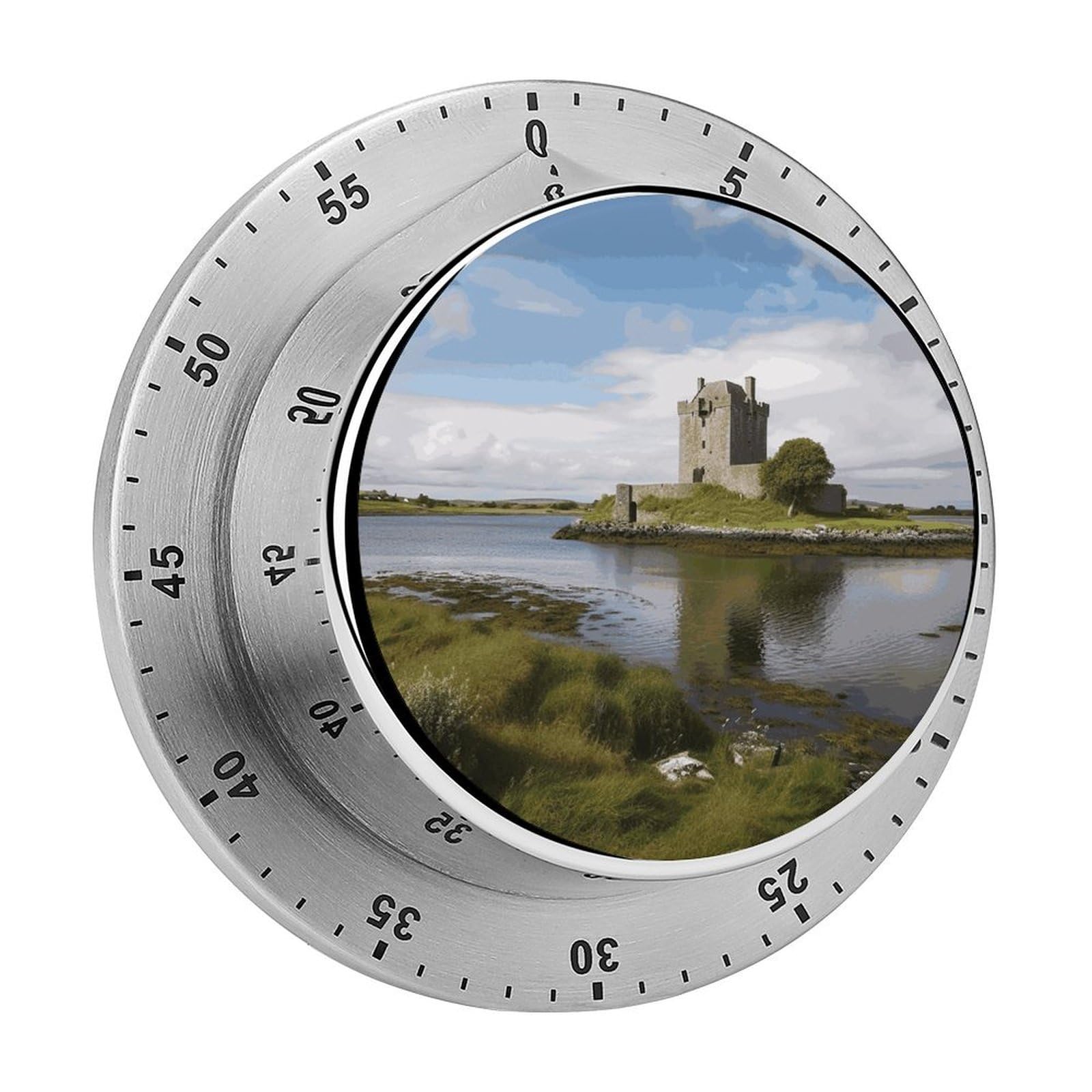 View of The Dunguaire Castle Visual Timer with Loud Alarm 60-Minute Kitchen Timers Exquisite Stainless Steel Body - Mechanical Desk Timer Countdown Clock for Cooking Chef Clock