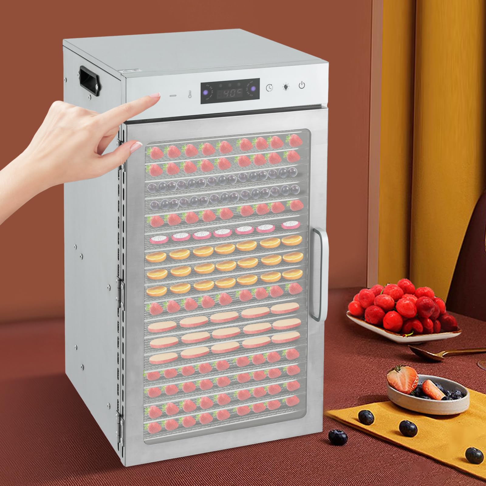 Food Dehydrator, 18 Tray Stainless Steel Fruit Dryer, 800W Electric Food Dryer, Food Stereoscopic Drying Machine, Adjustable Temperature & Time, for Jerky, Fruit, Meat, Herbs