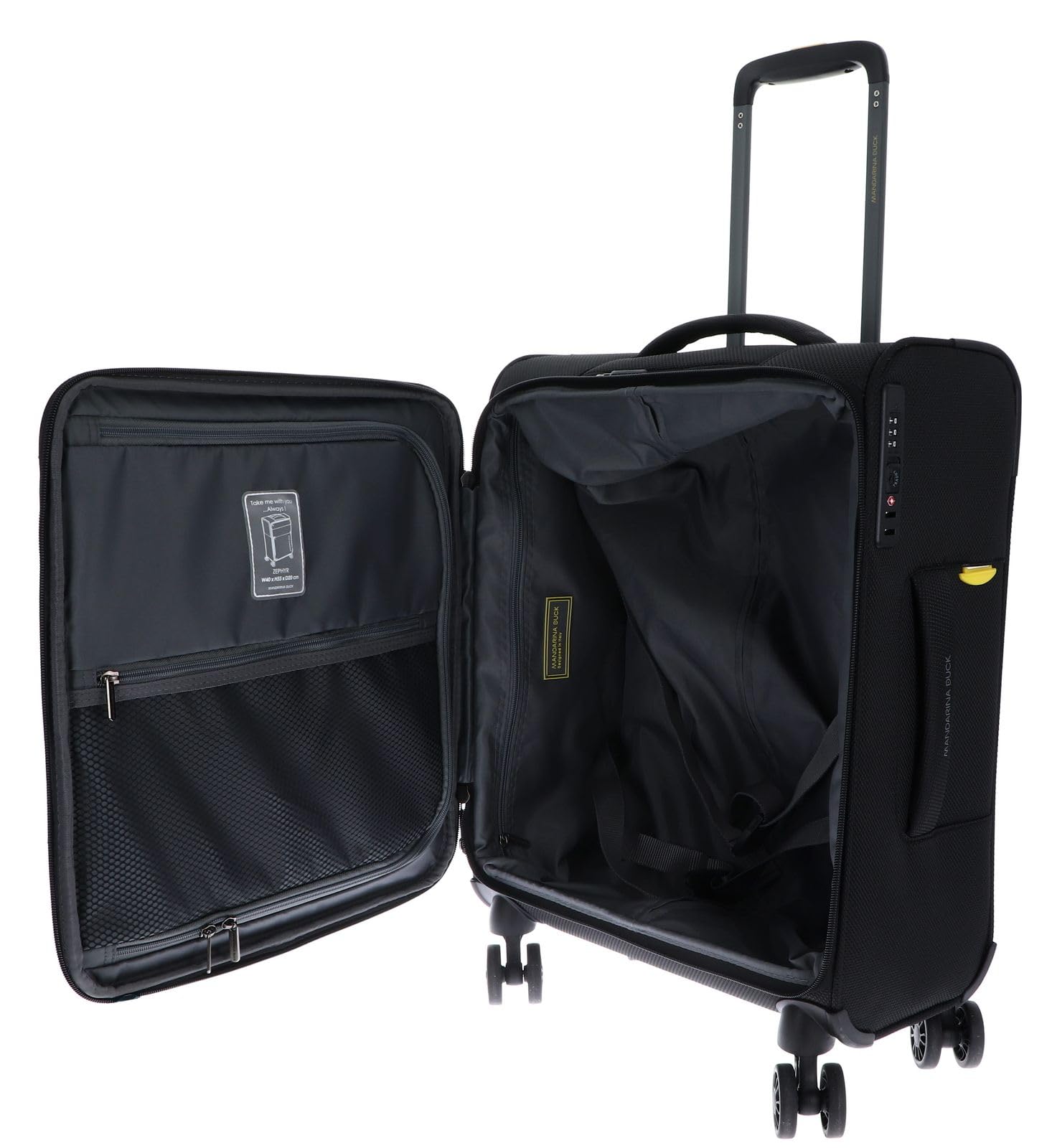 Mandarina Duck Zephyr Trolley Cabin, Nero, m, Trolley cabin in tessuto morbido