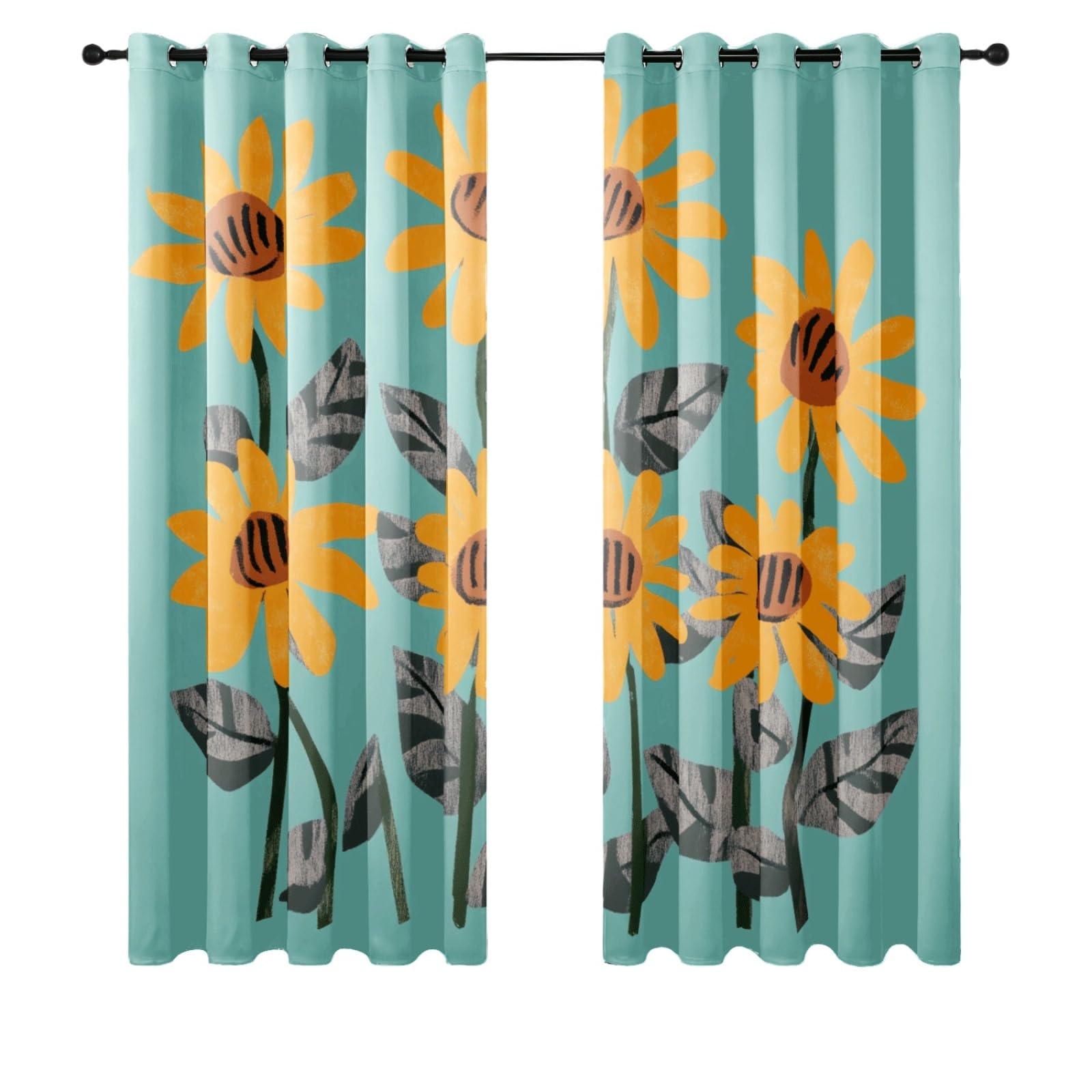 Wazylphin Blackout Eyelet Curtains Lake Blue Grey Thermal Blackout Curtains for Bedroom Living Room Black Out Curtain Reduce Noise Eyelet Curtins Durable Polyester Thick Window Curtain 2x75x166cm