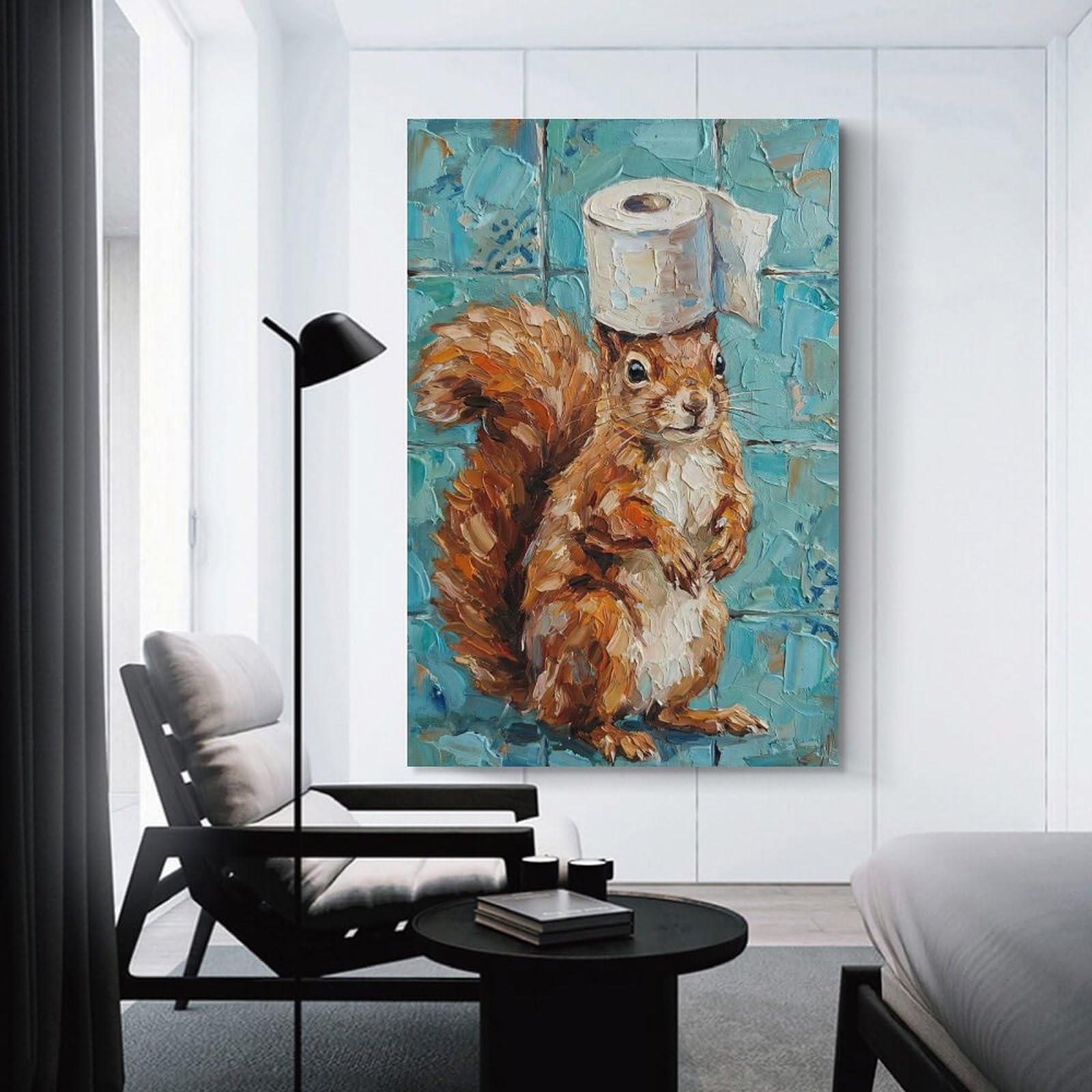 Junmoney Unframe-Style-5 Squirrel With Toilet Paper Canvas Wall Art 24X36inch(60X90cm), For Office Decor, Home Working Or Creative Rooms, Wall Art That Adds Style To Work Areas
