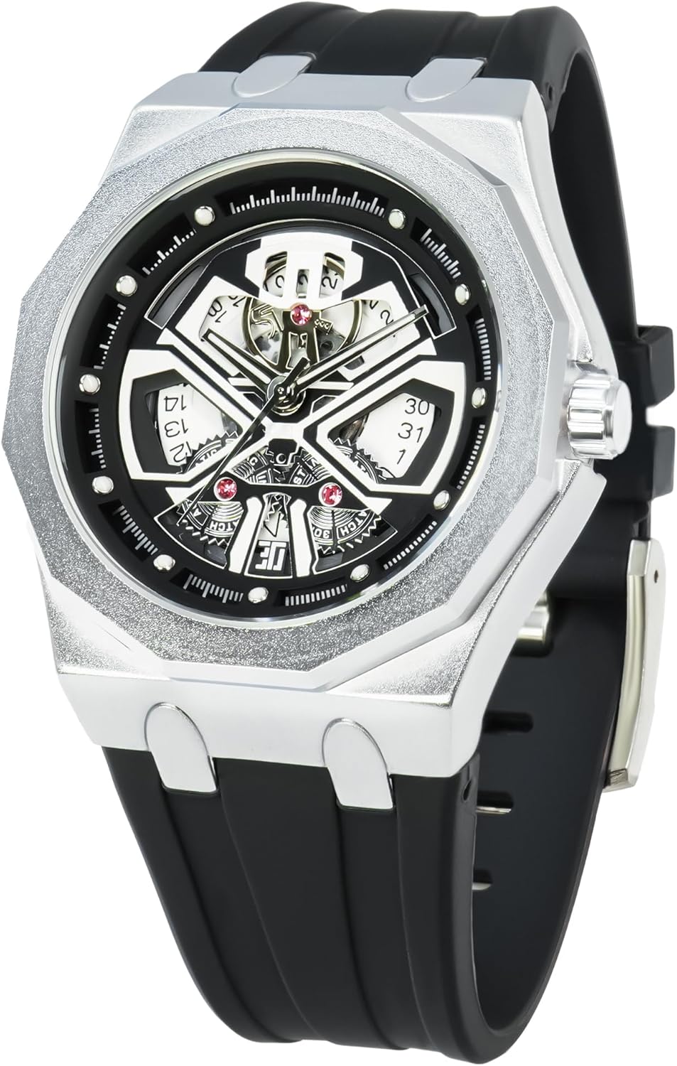 BARAMON Men's Watches Skeleton Stainless Quartz Watch Fashion Casual Wristwatch for Men Adjustable Silicone Band Male Clock Waterproof Sport Business