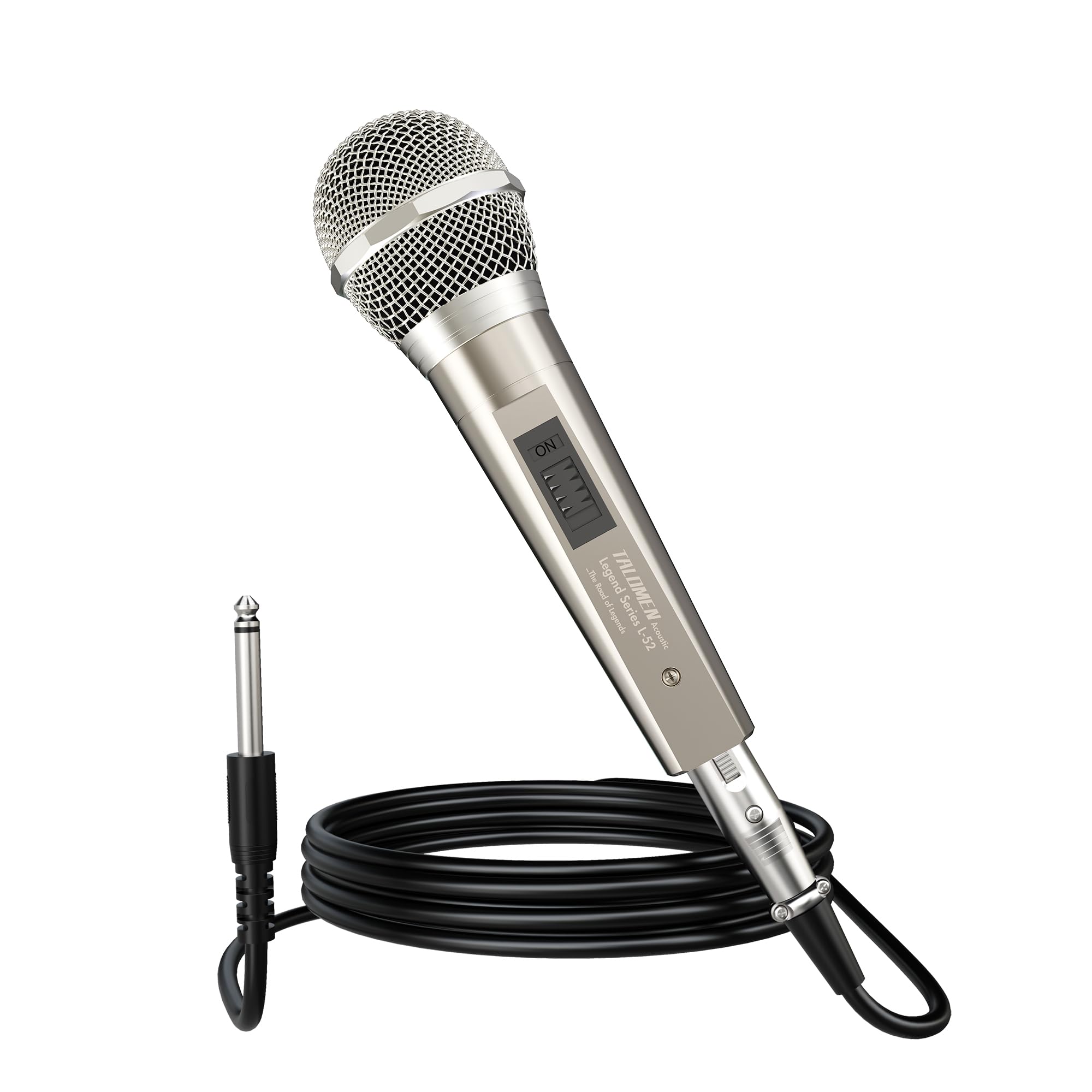 Talomen L52 Wired Microphone, XLR Hard Metal Dynamic Vocal Microphone, Unidirectional Singing, Stage, Party, Speech, Compatible with Karaoke Machine, Speaker, Amplifier, Mixer, 6.35mm Plug, XLR Cable 