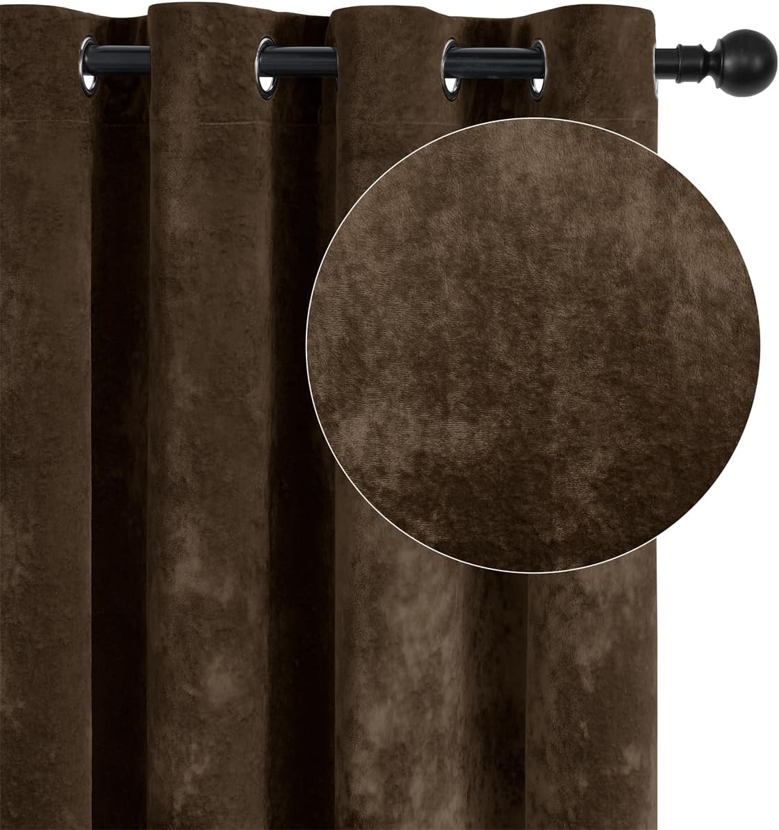 SMILETIME Chocolate Crushed Velvet Grommet Curtains 52x108 inch Luxurious Thermal Insulated Soundproof Drapes for Living Room Office Soft and Durable Light-Filtering Window Treatments, 2 Panels 52"W x 108"L (Pack of 2) Chocolate