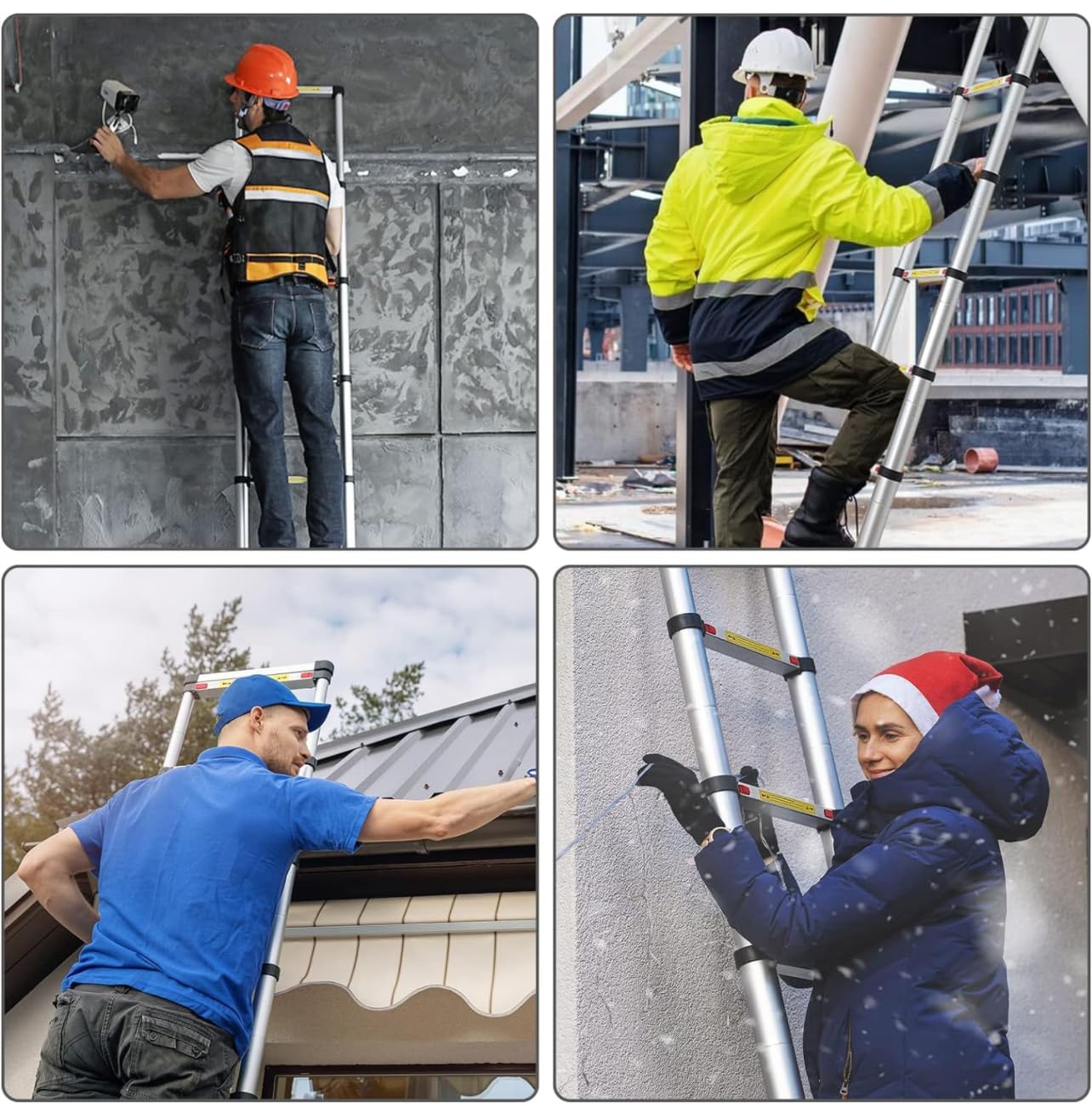 Escalera Plegable Telescópica de Aluminio Multiusos Portátil Extensible - Tamaños: 2 Metros | Fácil Uso y Mecanismo Sencillo | Botón de Bloqueo (2 Metros)