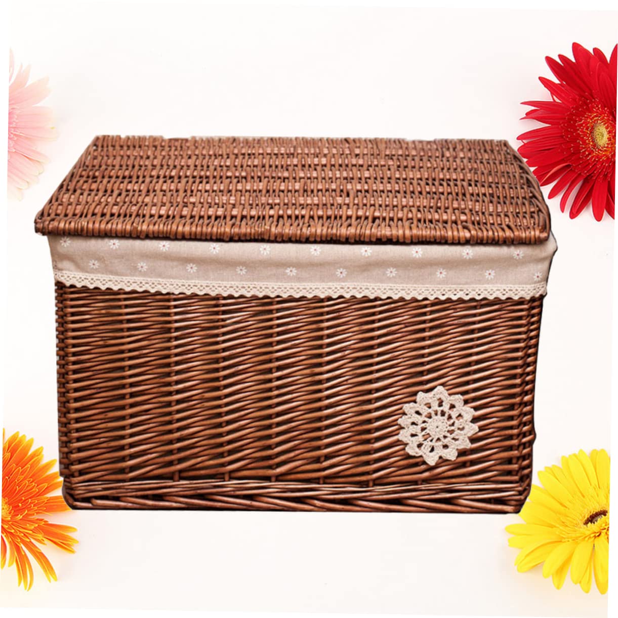 Scatola Portaoggetti in Vimini con Coperchio, Cestino Intrecciato | Cestino in Rattan con Coperchio, Soluzione Multiuso per Riordino, per Camera da Letto e Scrivania