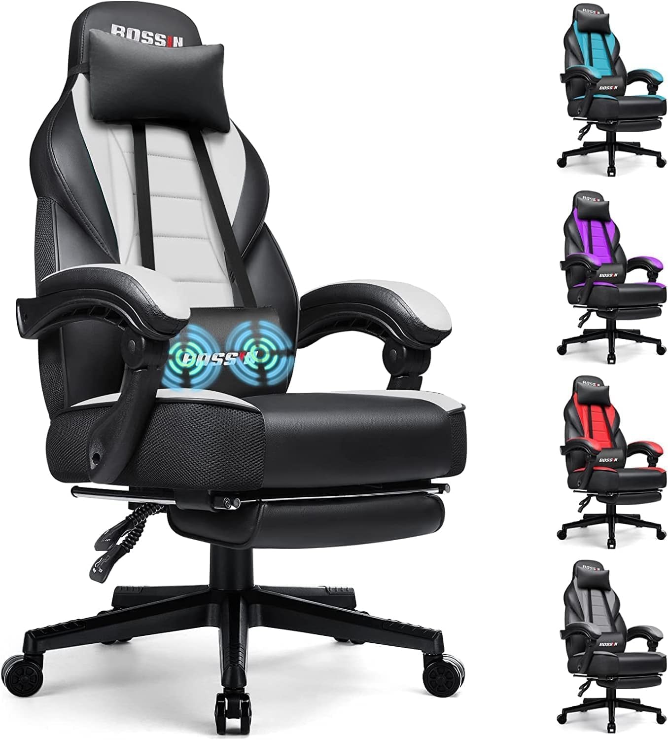 Big and Tall Gaming Chair with Footrest and Massage, 400lb Weight Capacity, Ergonomic Heavy Duty Chair with Large Size Seat and High Back