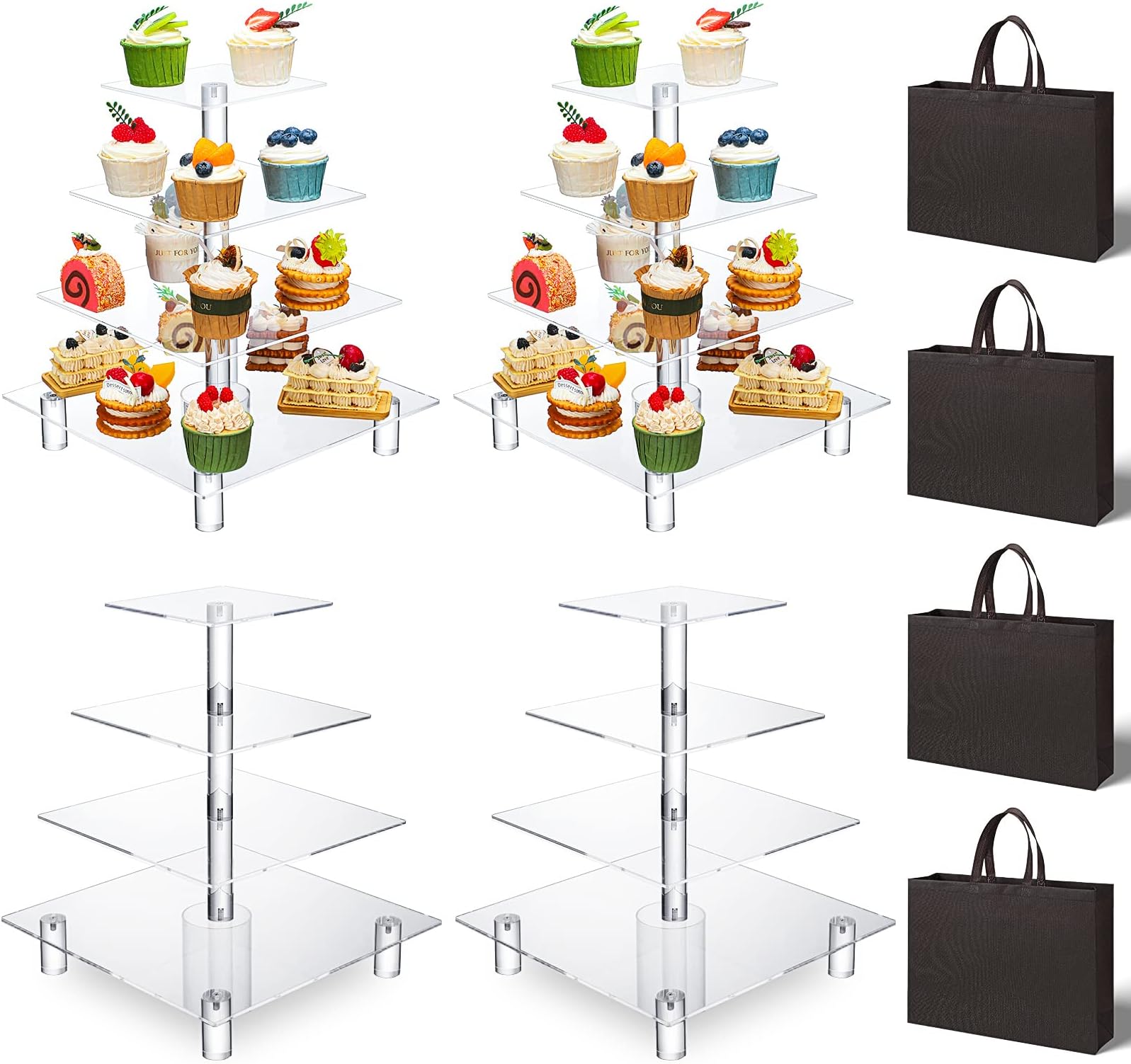 Amazon.com: Qunclay 4 Set 4 Tier Square Acrylic Cupcake Stand, Cupcake ...