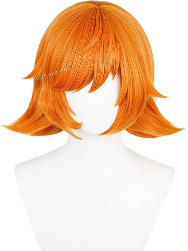 Half and Half Short Orange Squirrel Cosplay Wig Red Orange Anime Wigs with Bangs Ginger Fire Layered Wig for Women Halloween Party - Red Orange with Bangs