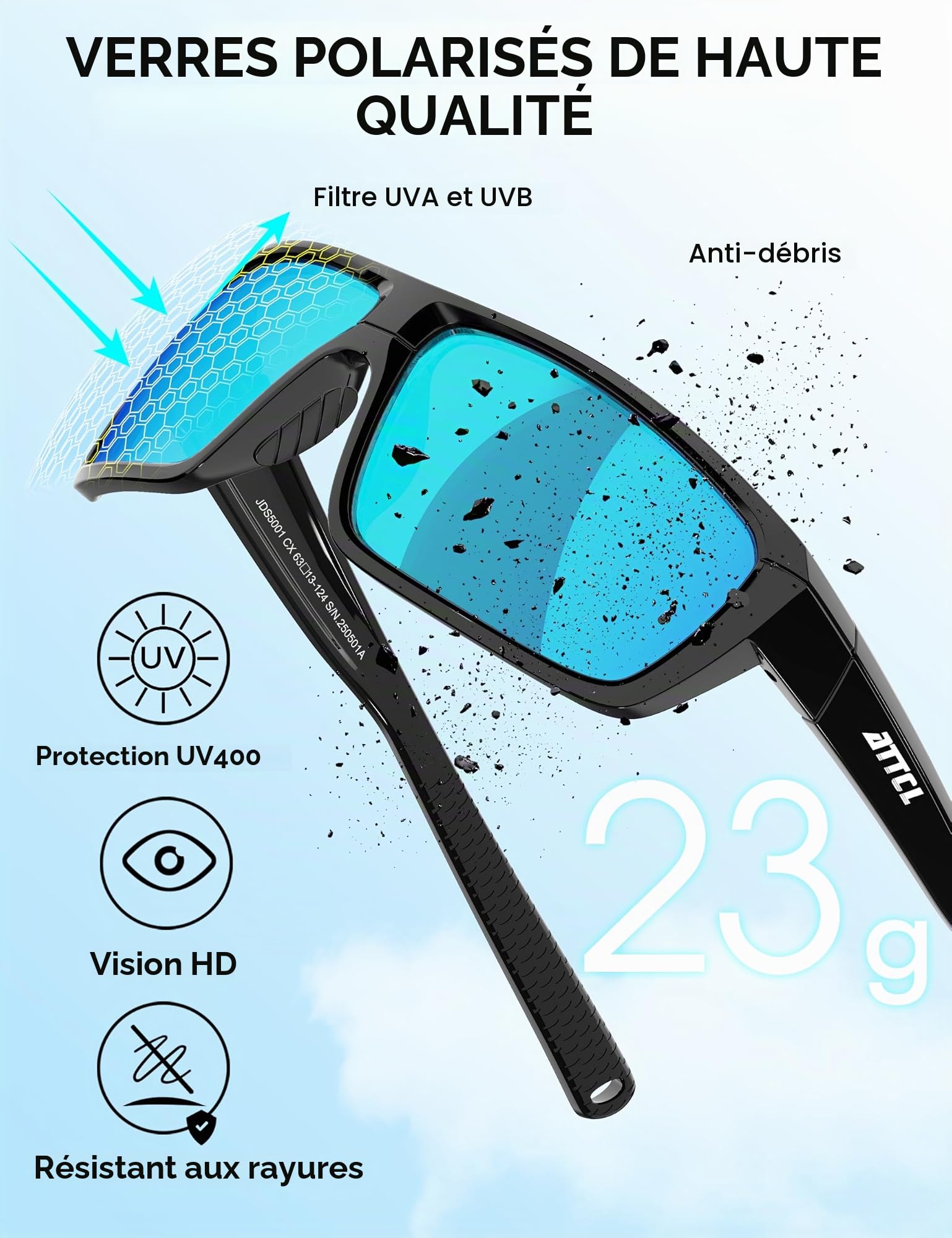 ATTCL Lunettes de Soleil Homme Polarisées Sports UV400 TR90 Enveloppant