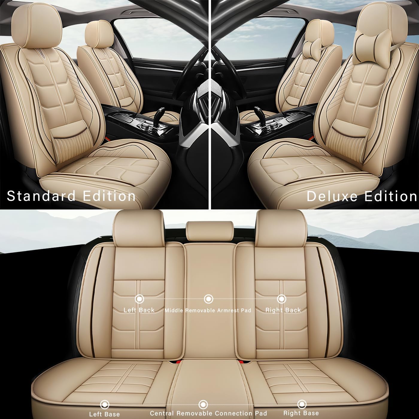 URINOVET for Toyota Corolla Cross 2017-2023 Car Seat Cover, 5-Seater Front Rear Seat Cover, Waterproof and Wear Resistant Leather Seat Covers(Full Set,Beige)