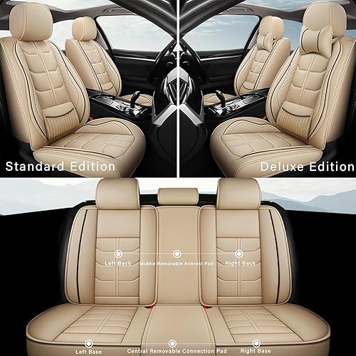 Miniatura 6 de Funda de asiento de automóvil para Nissan Sentra 2007-2023, funda de asiento delantero y trasero de 5 plazas, fundas de asiento de cuero