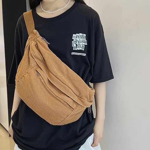 Miniatura 2 de Riñonera cruzada para mujeres y hombres, riñonera grande con correa ajustable para entrenamiento, viajes, deportes, correr, Marrón, Bolso bandolera