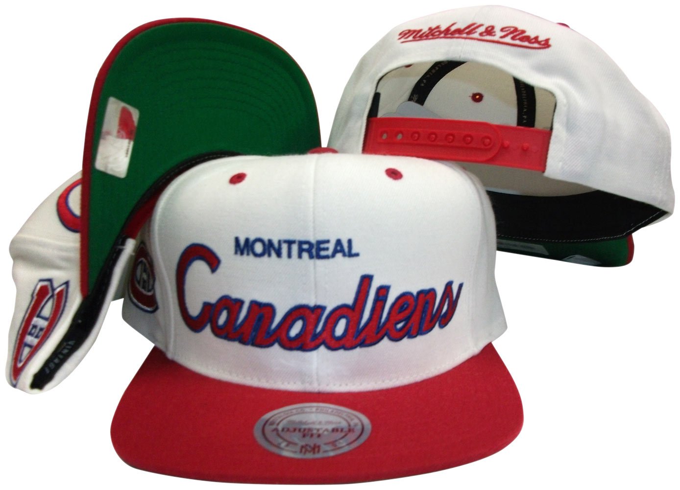 Montreal Canadians Script White/Red Two Tone Snapback Adjustable Plastic Snap Back Hat/Cap