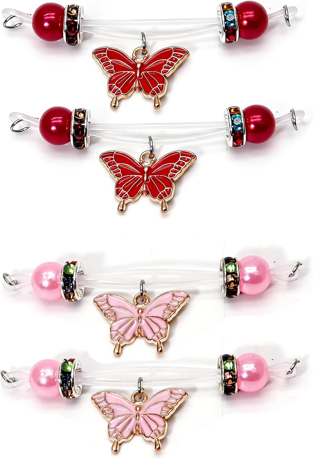 2 Pairs Fake Nipple Rings Nipple Jewelry Non Piercing Butterfly Dangle Nipple Barbells Adjustable Nooses Faux Nipple Piercing Body Jewelry for Men Women