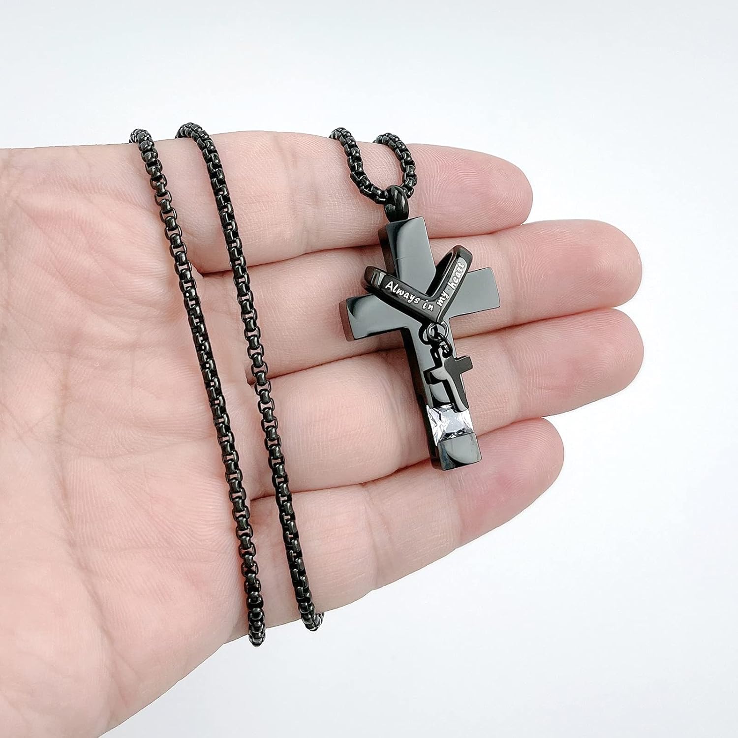 YOUFENG Birthstones Urn Necklaces for Ashes Cross Cremation Pendant Urns for Human Ashes Memorial Keepsake Locket Jewelry - Image 3