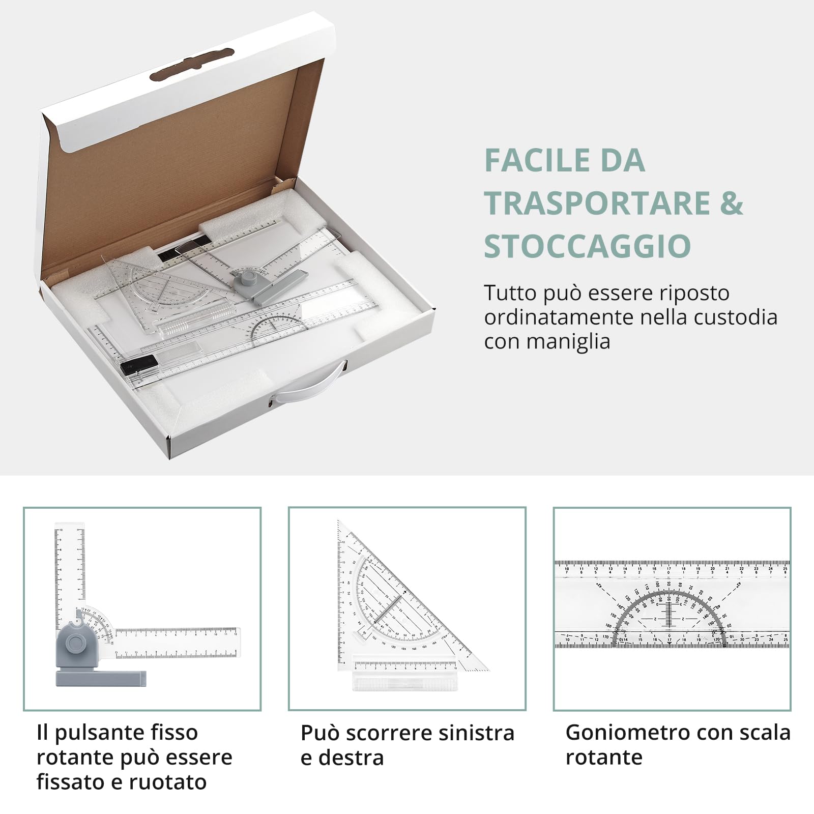 COLFULINE Tavola da Disegno A4 Professionale 37,5x30 cm,Tavolo da Disegno Multifunzionale con Righe a T/L e Goniometro,Base Antiscivolo/Portatile,per Pittura Calligrafia e Scrittura
