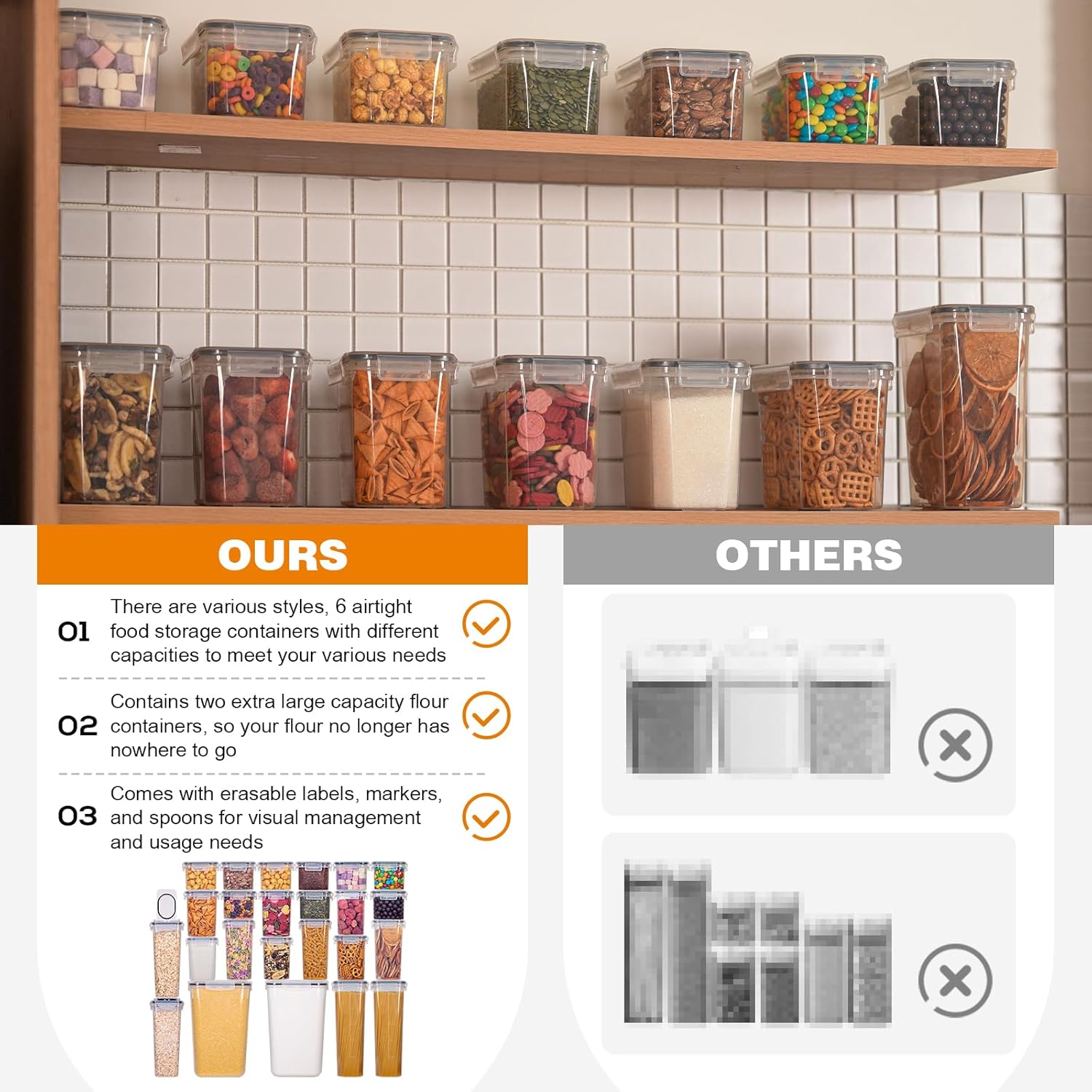 Romswi Airtight Food Storage Containers with Lids,24Pcs Pantry Organizers and Storage,BPA Free Cereal Containers Storage with 27 Labels and 4 Spoons,for Rice,Flour,Sugar and Noodles - Image 6