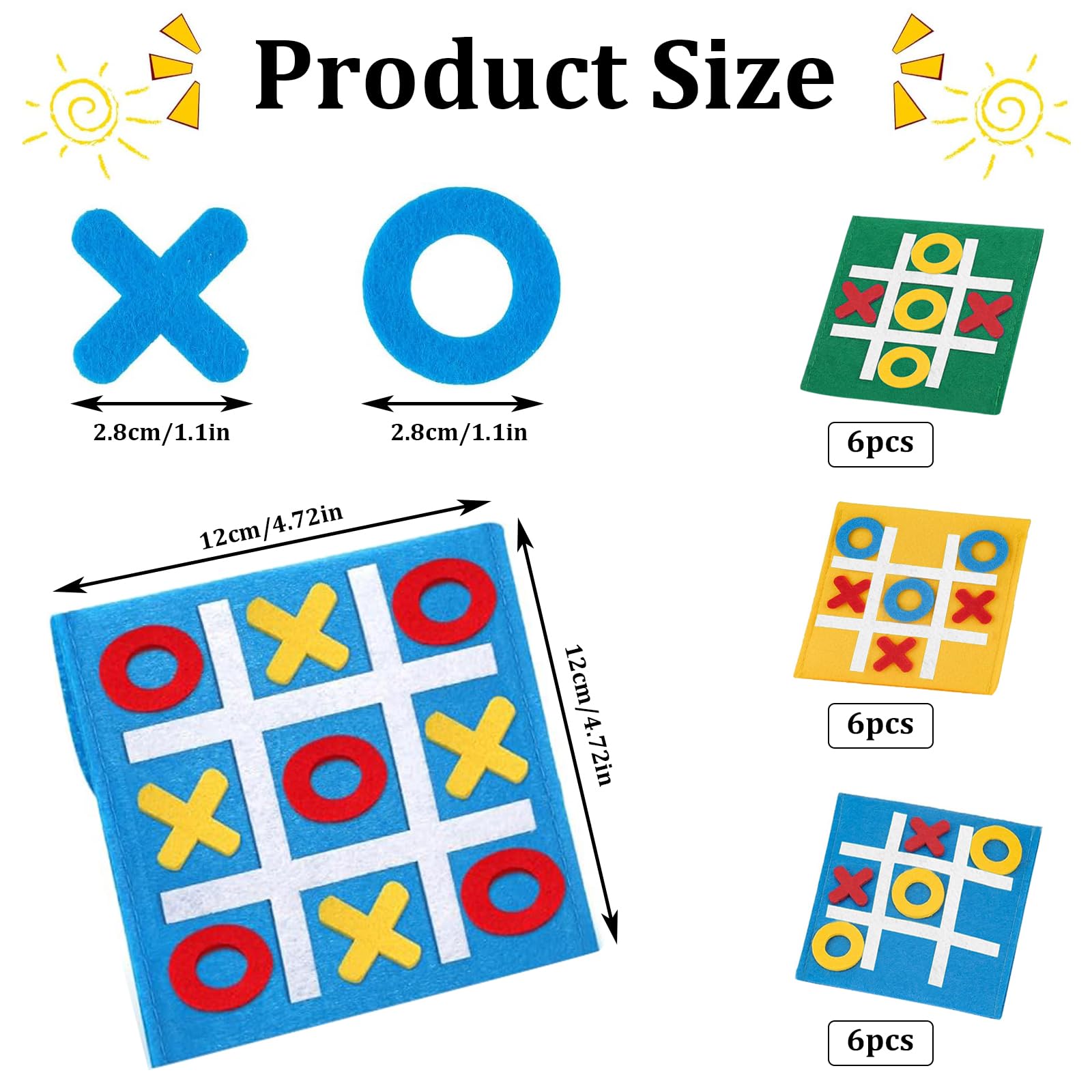 Jeu Tic Tac Toe En Feutre - Lot De 12 Jeux Miniatures | 4 Couleurs, 12x12 Cm | Parfait Pour Voyages, école, Anniversaires Ou Cadeaux Enfants