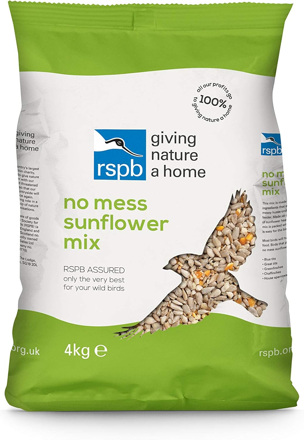 RSPB No Mess & No Waste Sunflower Mix Wild Bird Food 4Kg, High in