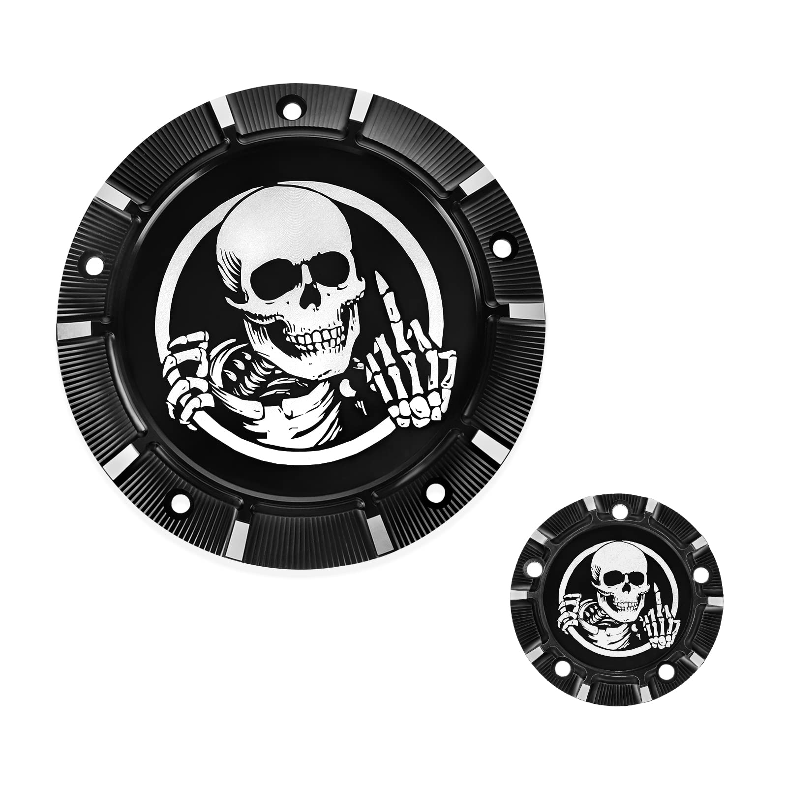 GUAIMICNC Derby Covers 5-Hole Timer Timing Cover Engine Point Covers for Harley Dyna FLD Street Glide Street Bob FLHTK FLHRS Fatboy FXSTB Road King Fat Bob 1999-2017 - Skeleton Middle Finger