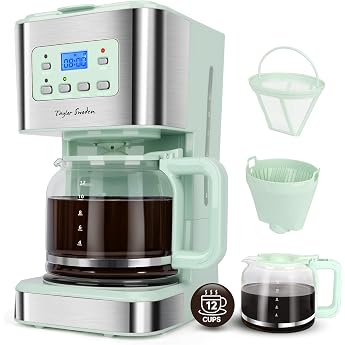 Taylor Swoden Coffee Machine with Timer 1.5 L Filter Coffee Machine 12 Cups Automatic Shut-Off Drip Stop Reusable Filter and Heating Plate BPA-Free 950 W Green